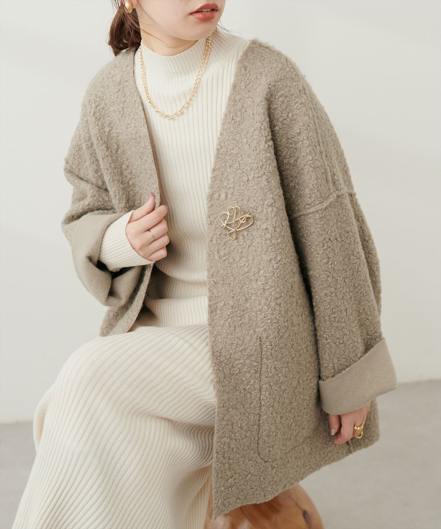 natural couture(ナチュラルクチュール) フェイクリングウールリバーシブルトッパー
