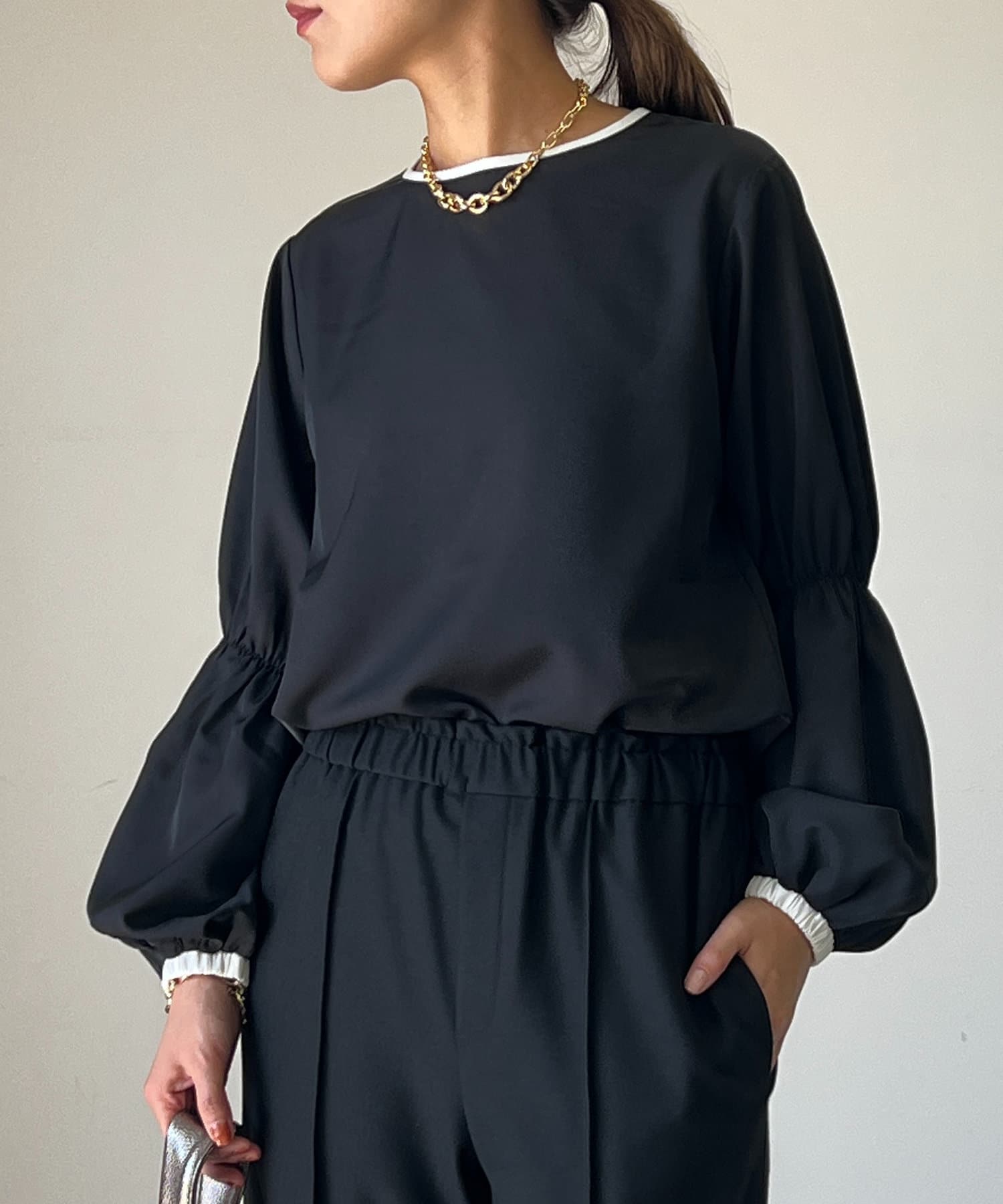 un dix cors(アンディコール) 配色袖ボリュームブラウス