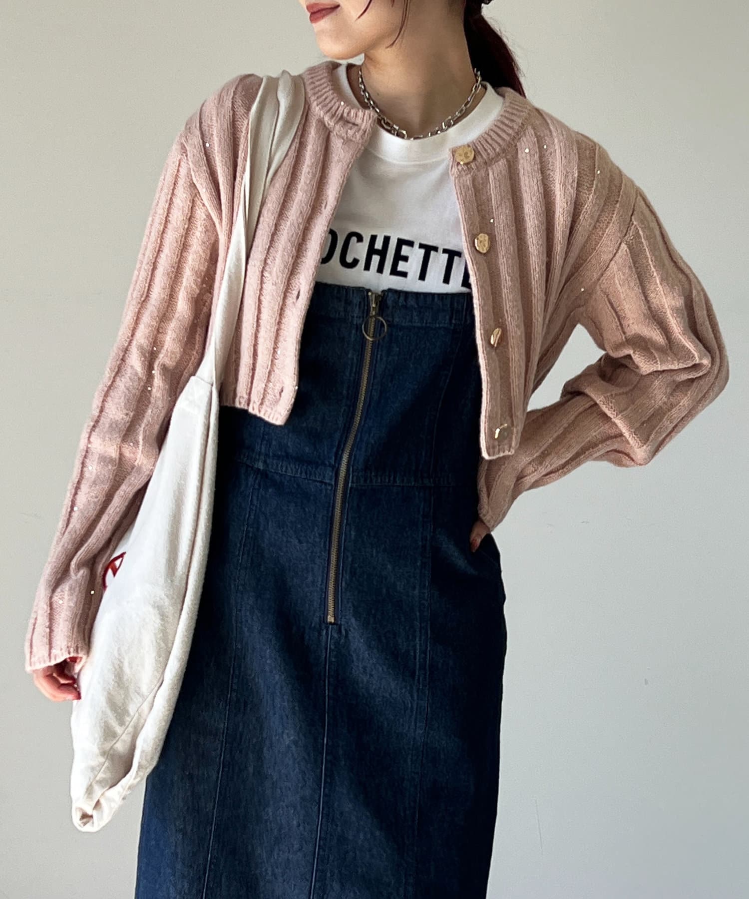 un dix cors(アンディコール) スパンコール短丈ニットカーデ