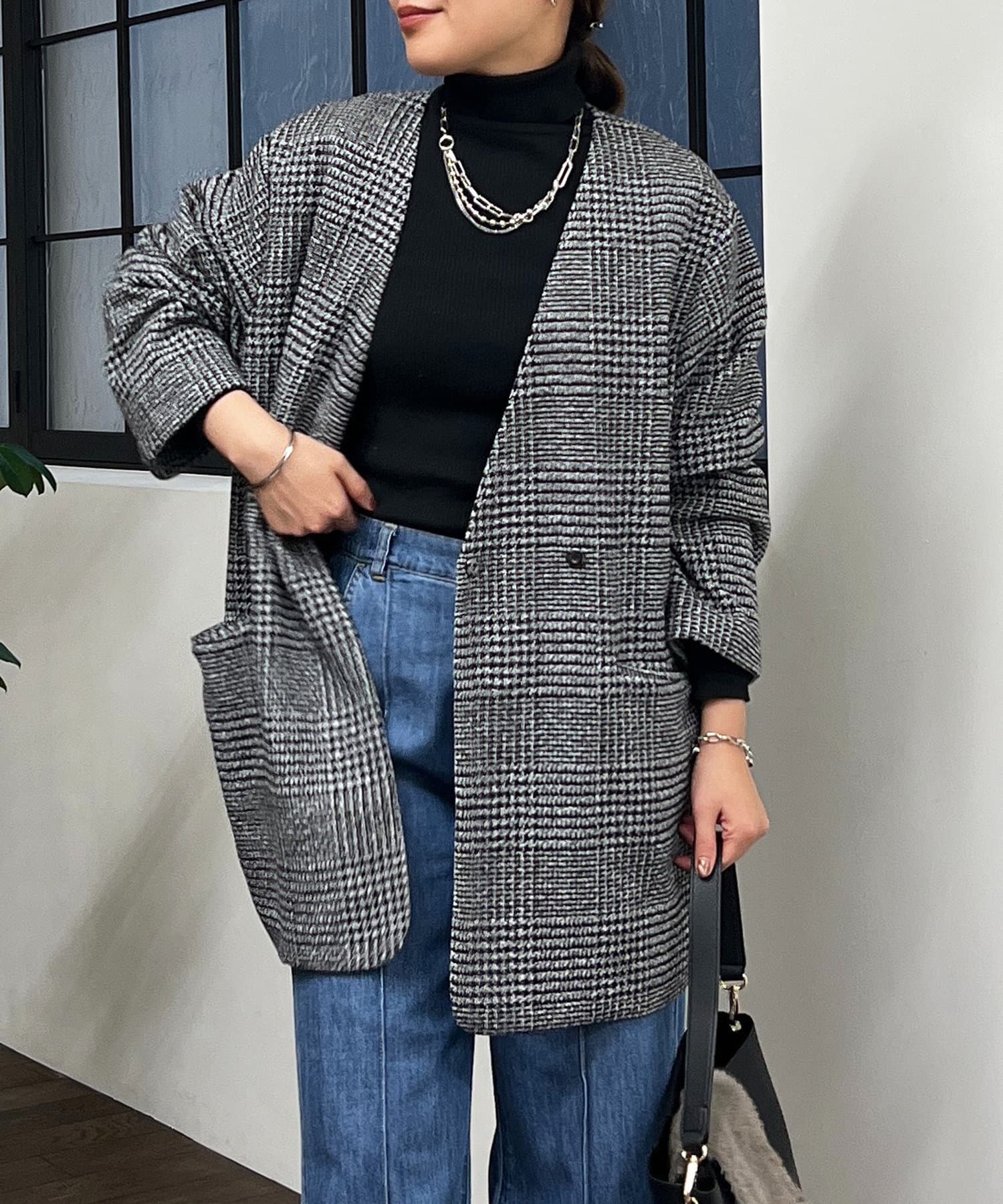 un dix cors(アンディコール) 【WEB限定】グレンチェックノーカラージャケット