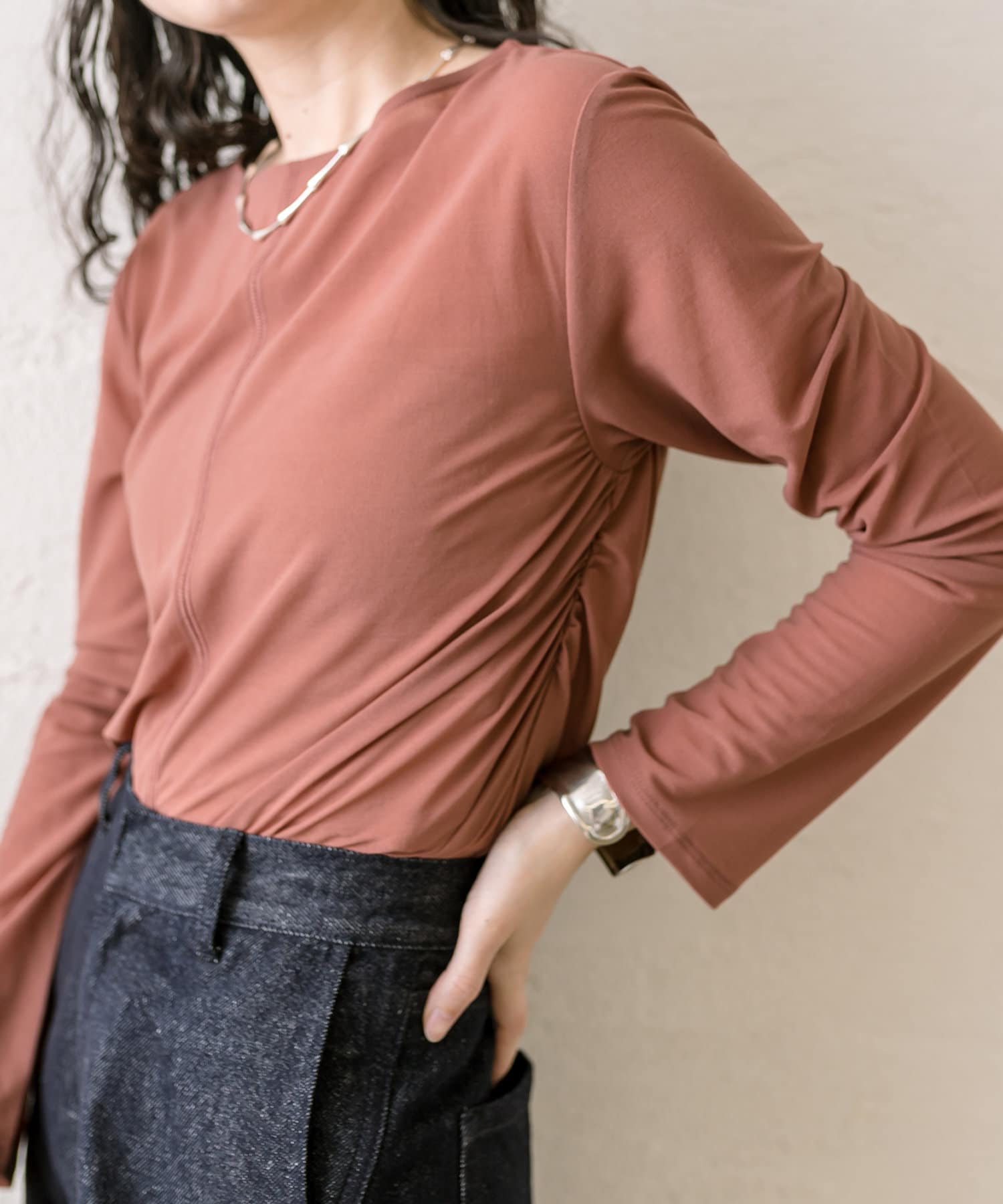 tシャツ シアーギャザープルオーバー レディース Chez toi tシャツ セミシアースラブ袖ギャザープルオーバー
