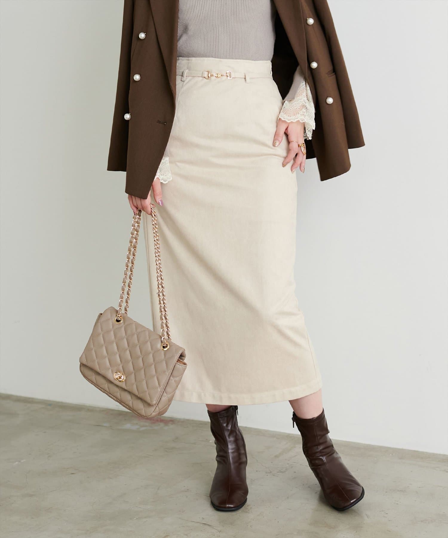 スエードベルト付きスカート | natural couture(ナチュラルクチュール
