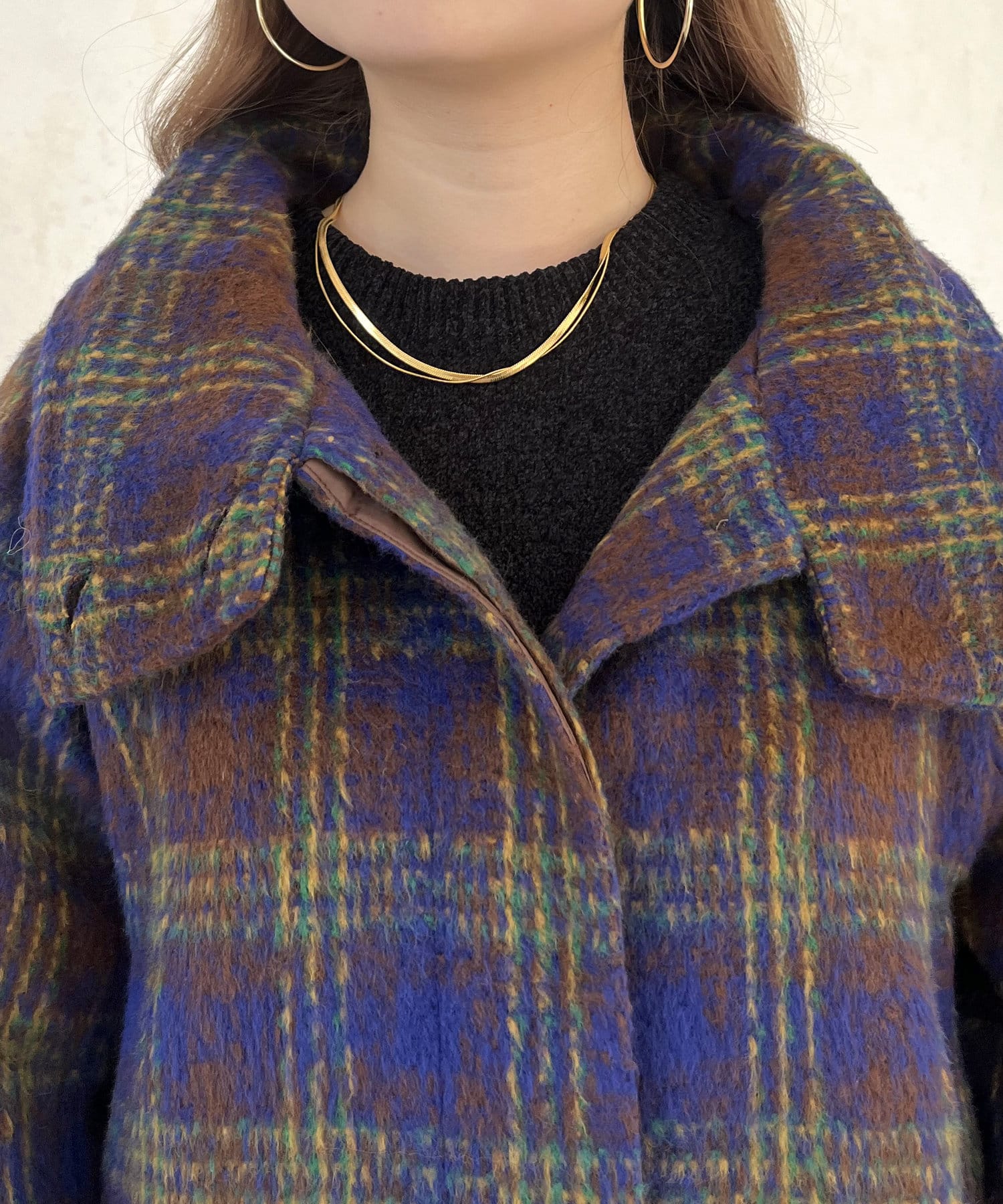 prose verse(プロズヴェール) スタンドカラーチェックロングコート