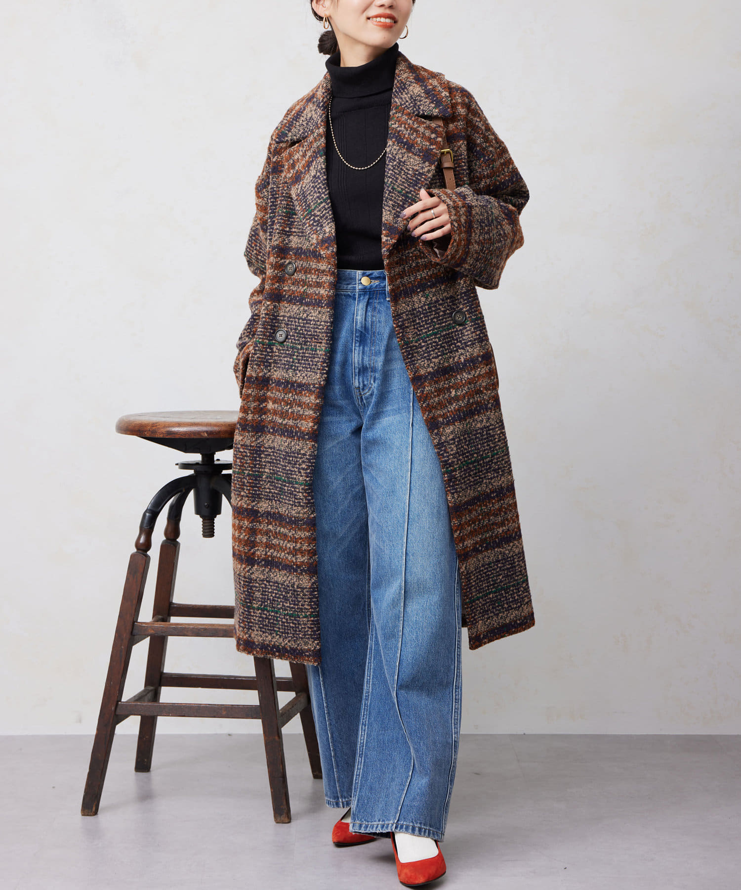  jeansコーデュロイチェックコート チェック柄チェスターコート | Chez toi(シェトワ)レディース