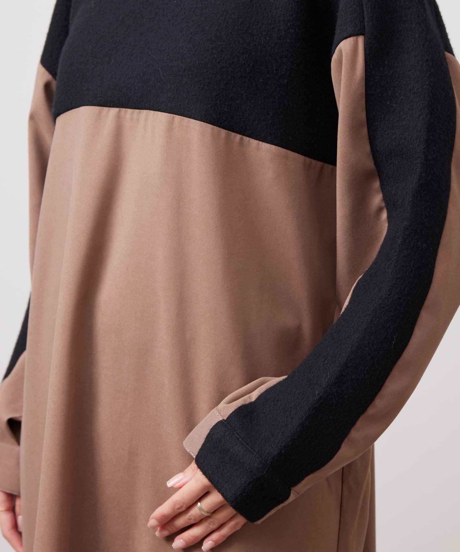 Chez toi(シェトワ) 起毛×布帛切替ワンピース