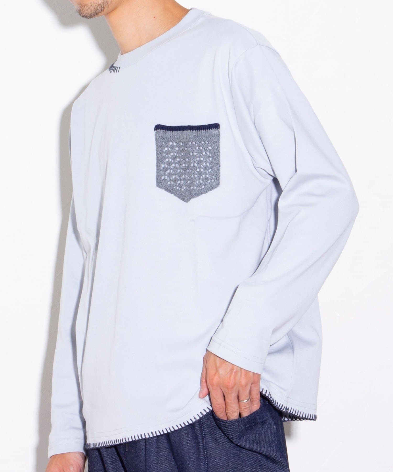 FREDY & GLOSTER(フレディ アンド グロスター) 【GLOSTER】ニットポケット ハンドステッチ長袖Tシャツ ワンポイント