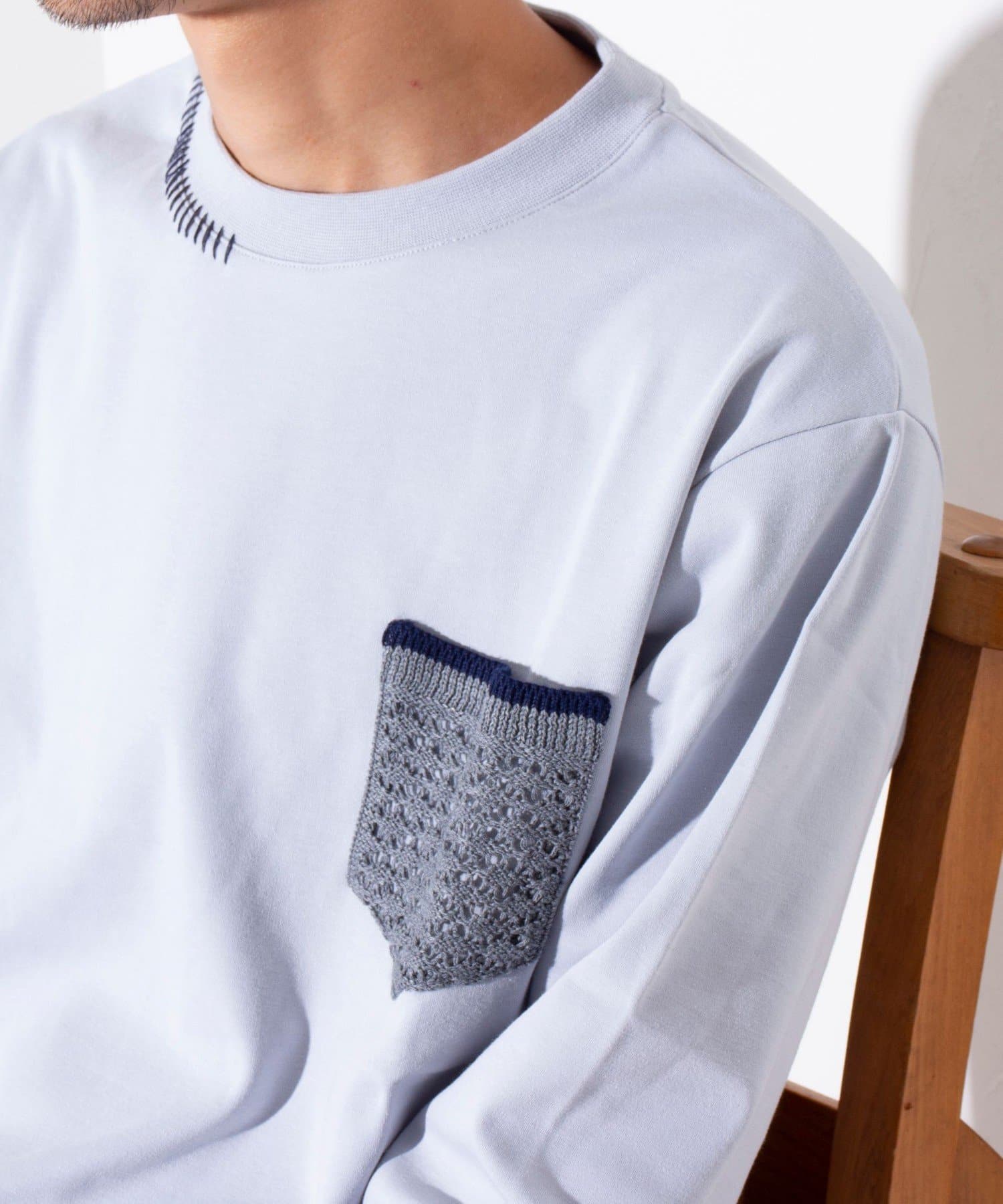 FREDY & GLOSTER(フレディ アンド グロスター) 【GLOSTER】ニットポケット ハンドステッチ長袖Tシャツ ワンポイント