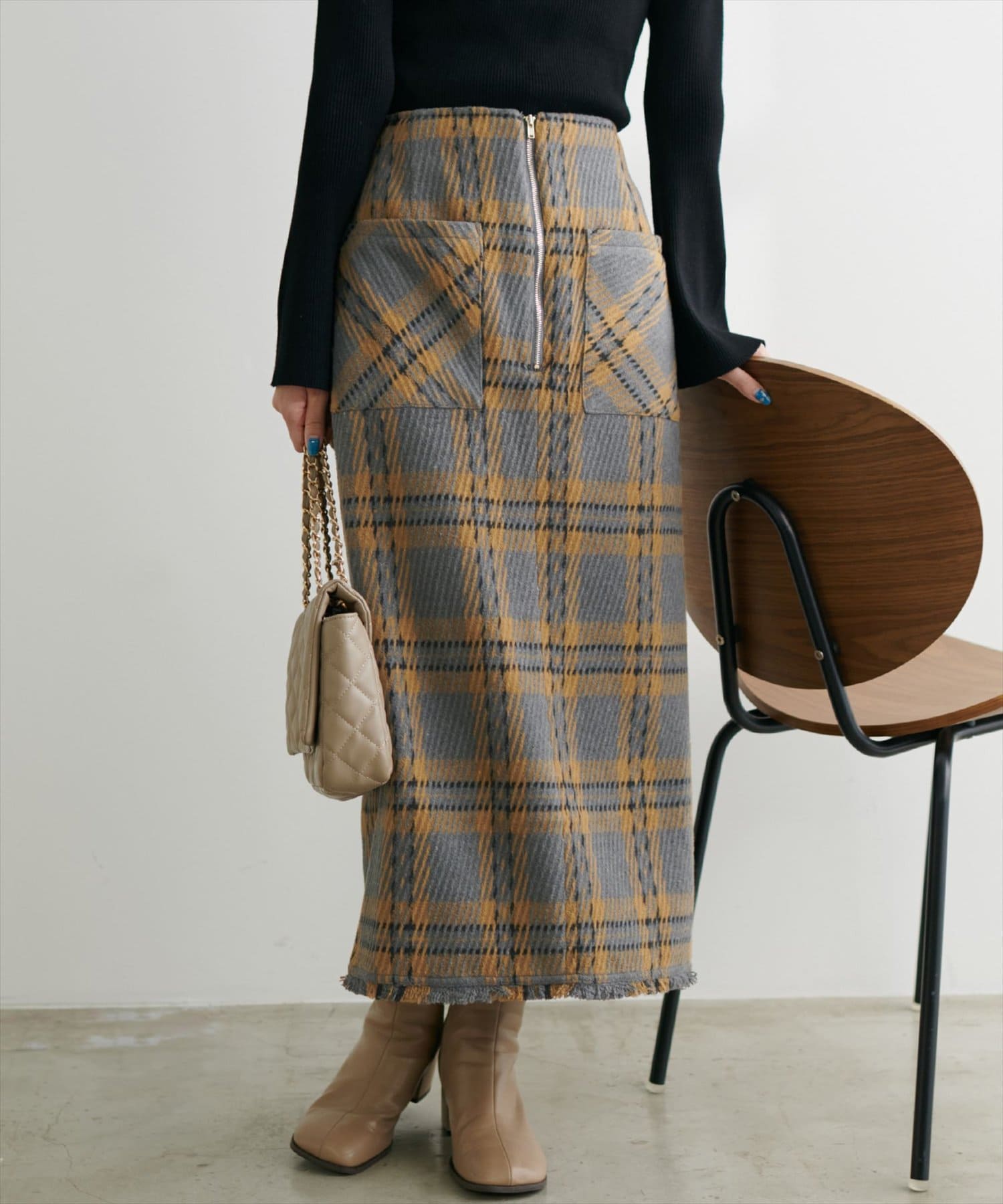 natural couture(ナチュラルクチュール) ZIPデザインチェックタイトスカート