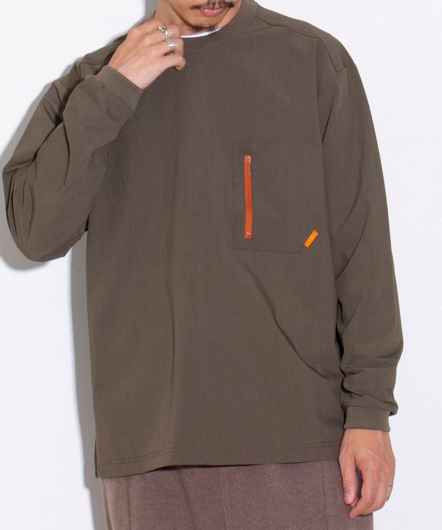 FREDY & GLOSTER(フレディ アンド グロスター) 【GLOSTER】ウールライク布帛 長袖Tシャツ 胸ジップポケット