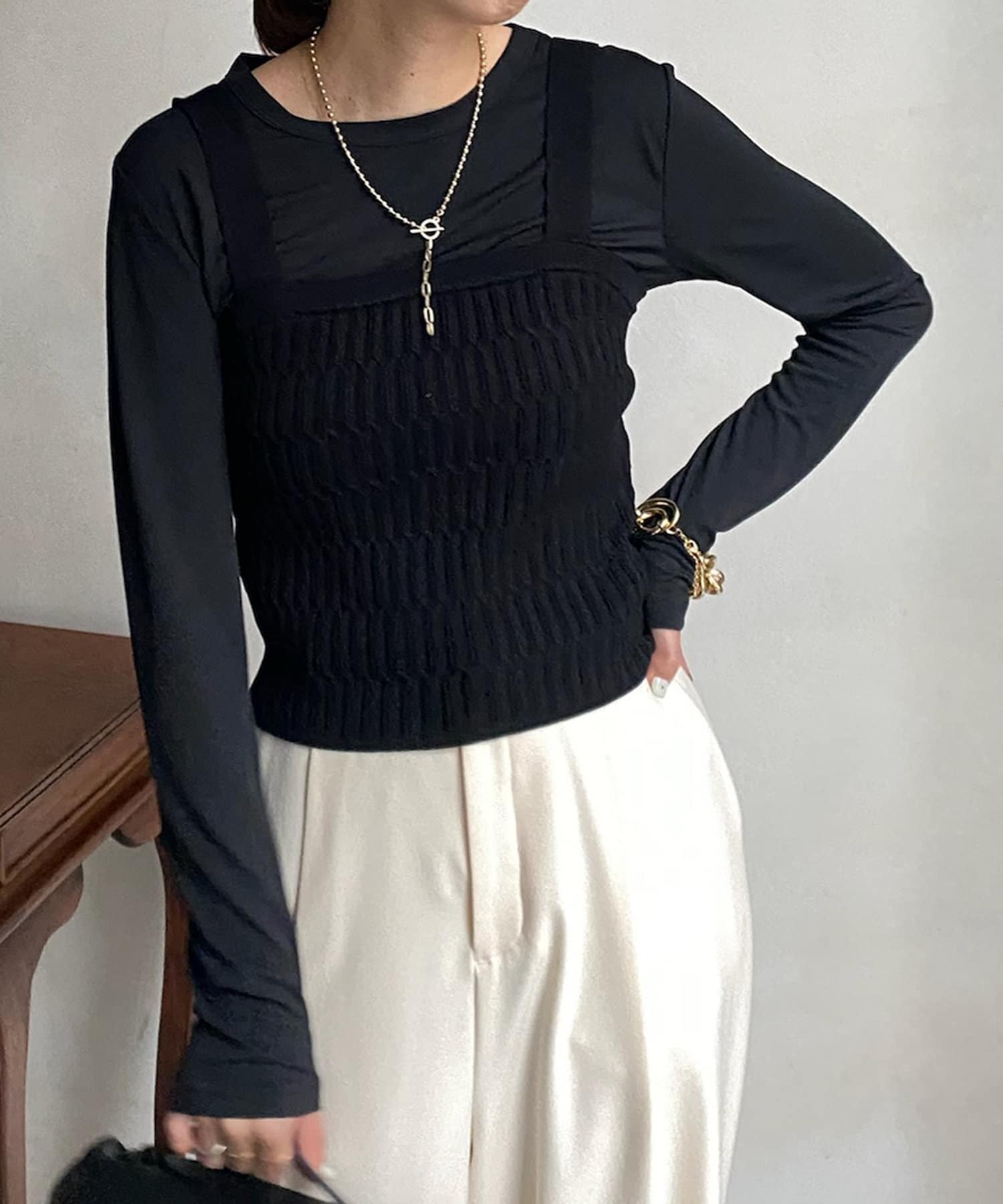 DOUDOU(ドゥドゥ) 【WEB限定】変形リブビスチェ＋クループルオーバーセット