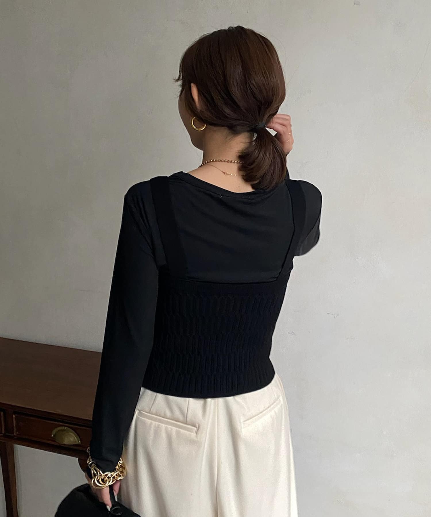 DOUDOU(ドゥドゥ) 【WEB限定】変形リブビスチェ＋クループルオーバーセット