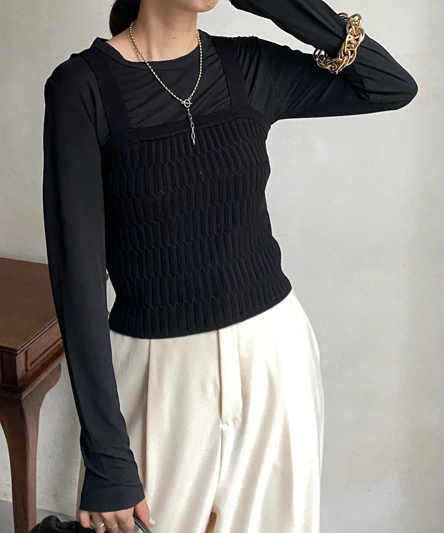 DOUDOU(ドゥドゥ) 【WEB限定】変形リブビスチェ＋クループルオーバーセット