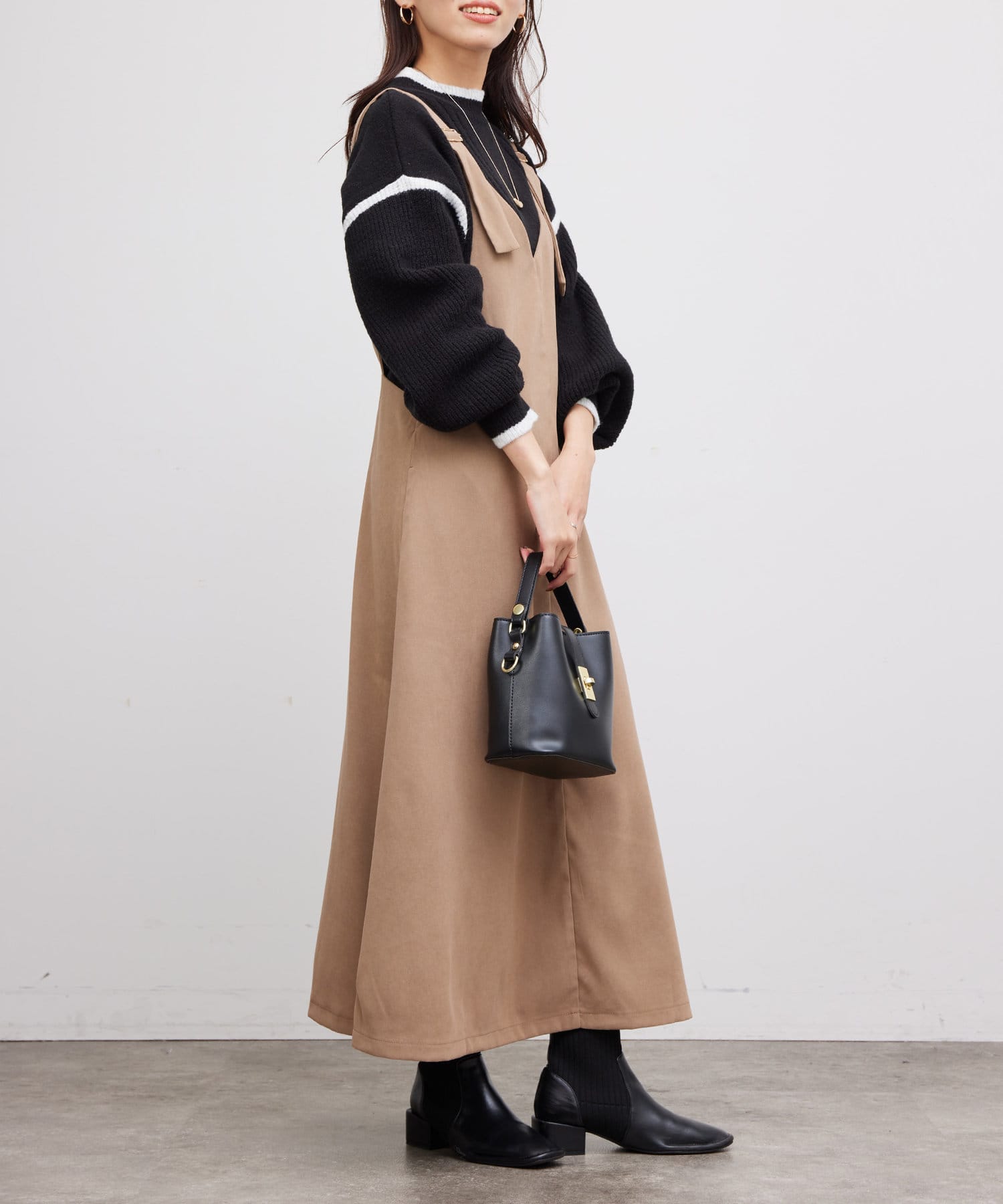 Chez toi(シェトワ) ベルト微起毛ジャンスカ