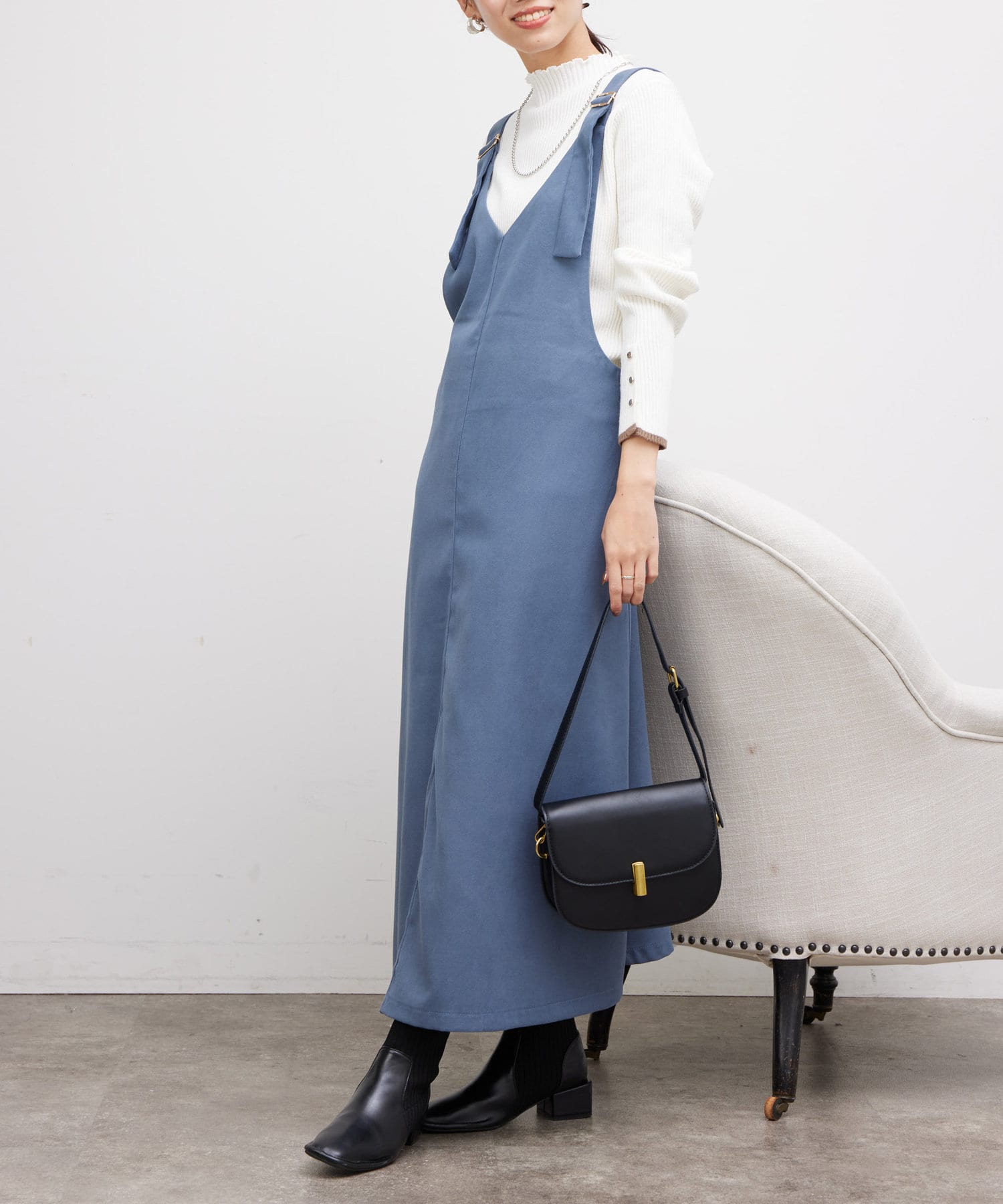 Chez toi(シェトワ) ベルト微起毛ジャンスカ