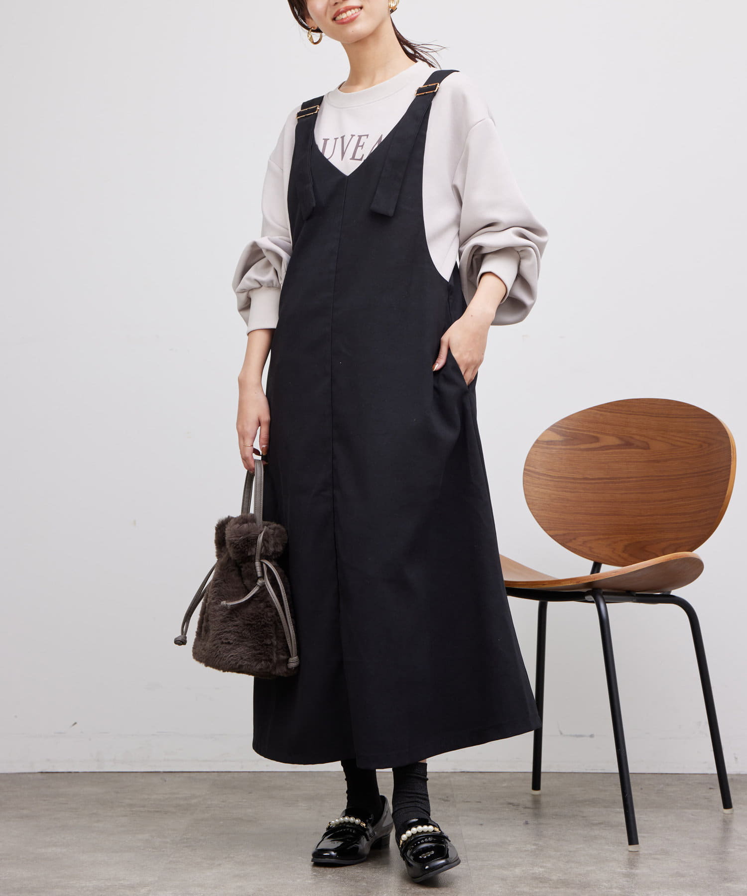 Chez toi(シェトワ) ベルト微起毛ジャンスカ