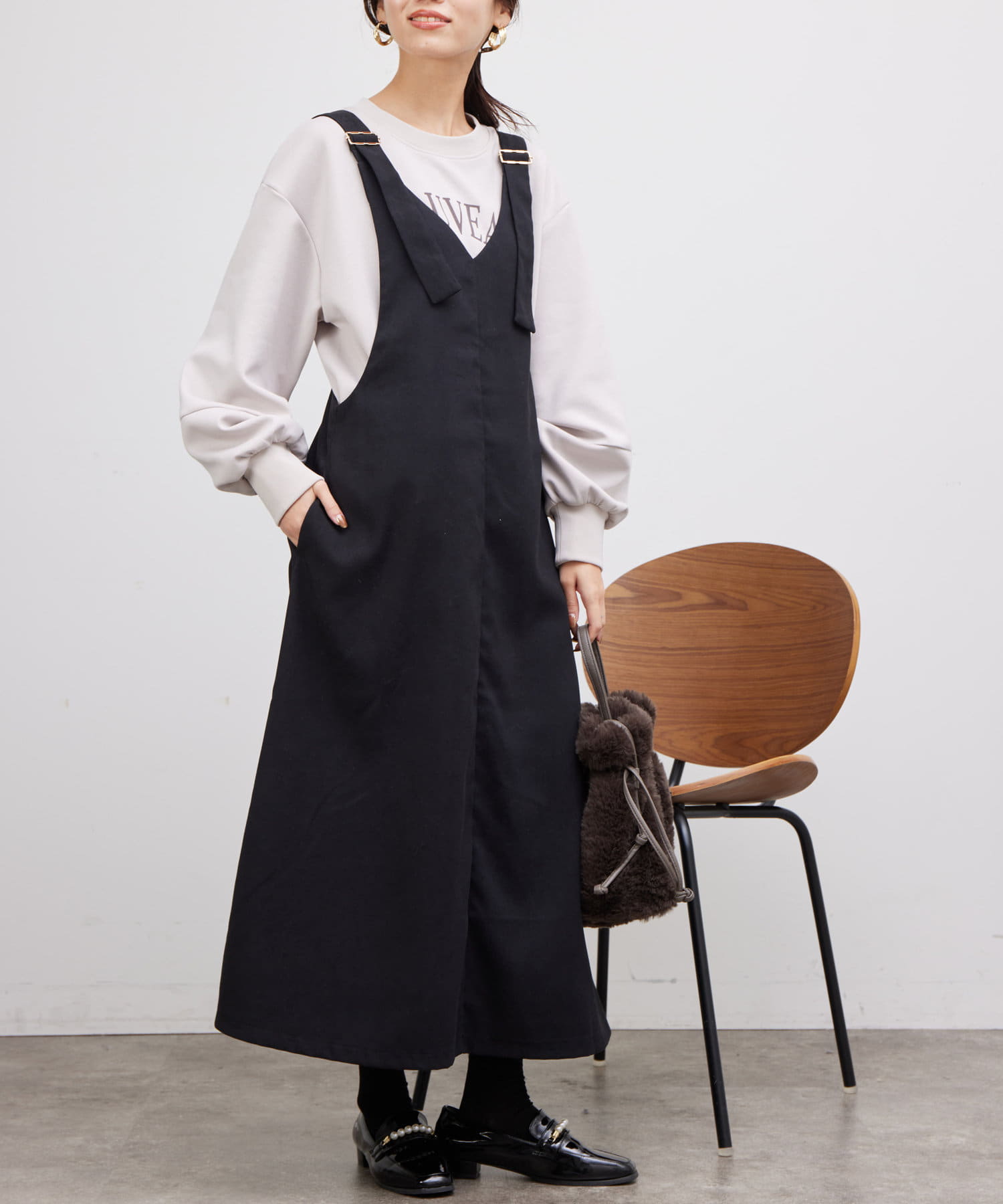 Chez toi(シェトワ) ベルト微起毛ジャンスカ