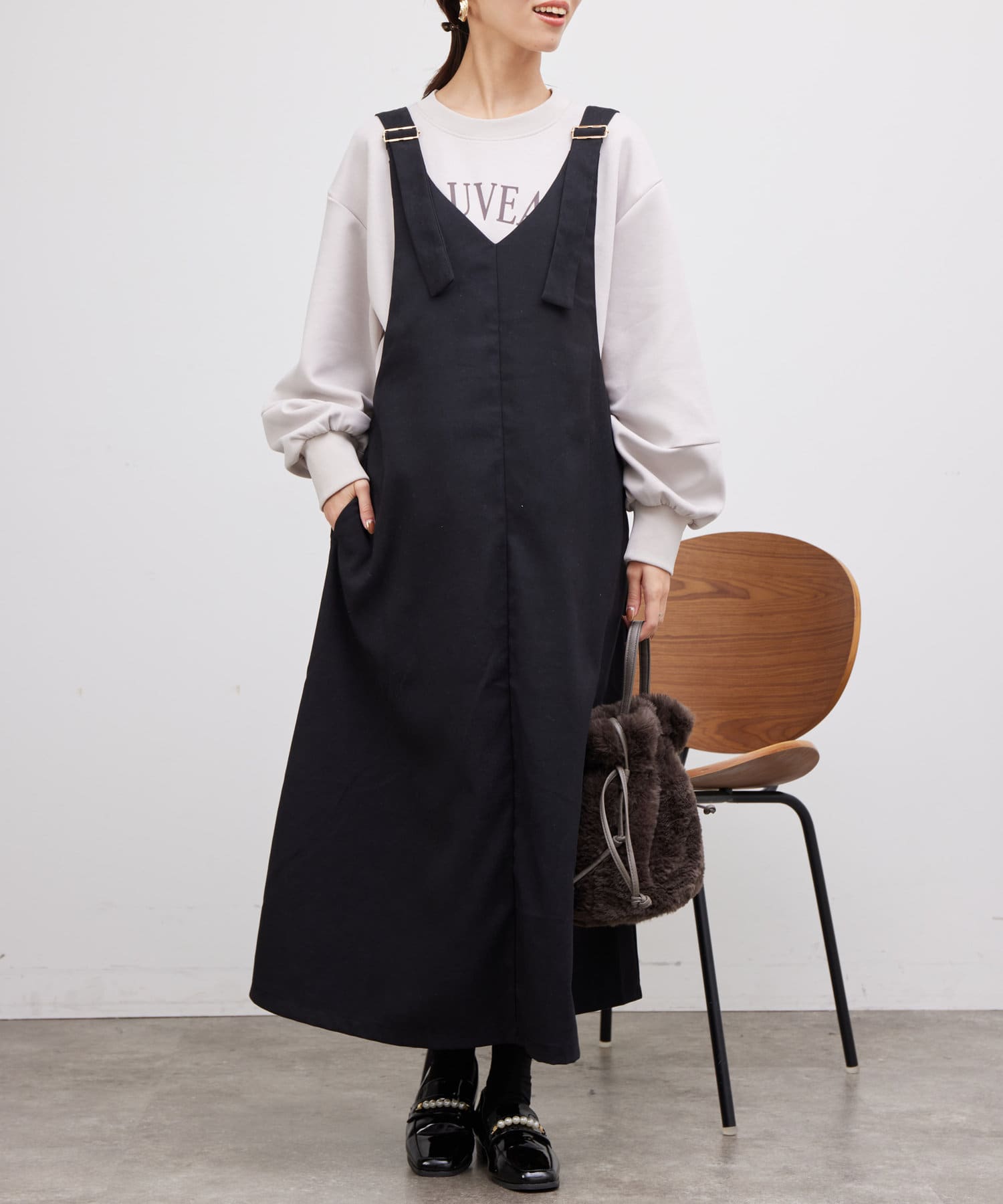 Chez toi(シェトワ) ベルト微起毛ジャンスカ