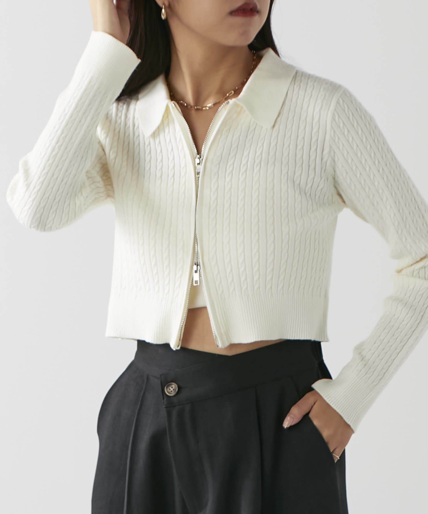 wジップラメケーブルニット | NICE CLAUP / OLIVE des OLIVE OUTLET