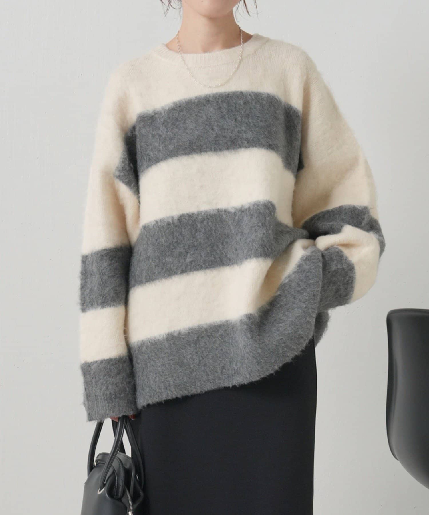 TARAJARMONCompact wool mix knitボーダーS 黒×白オシャレ女子