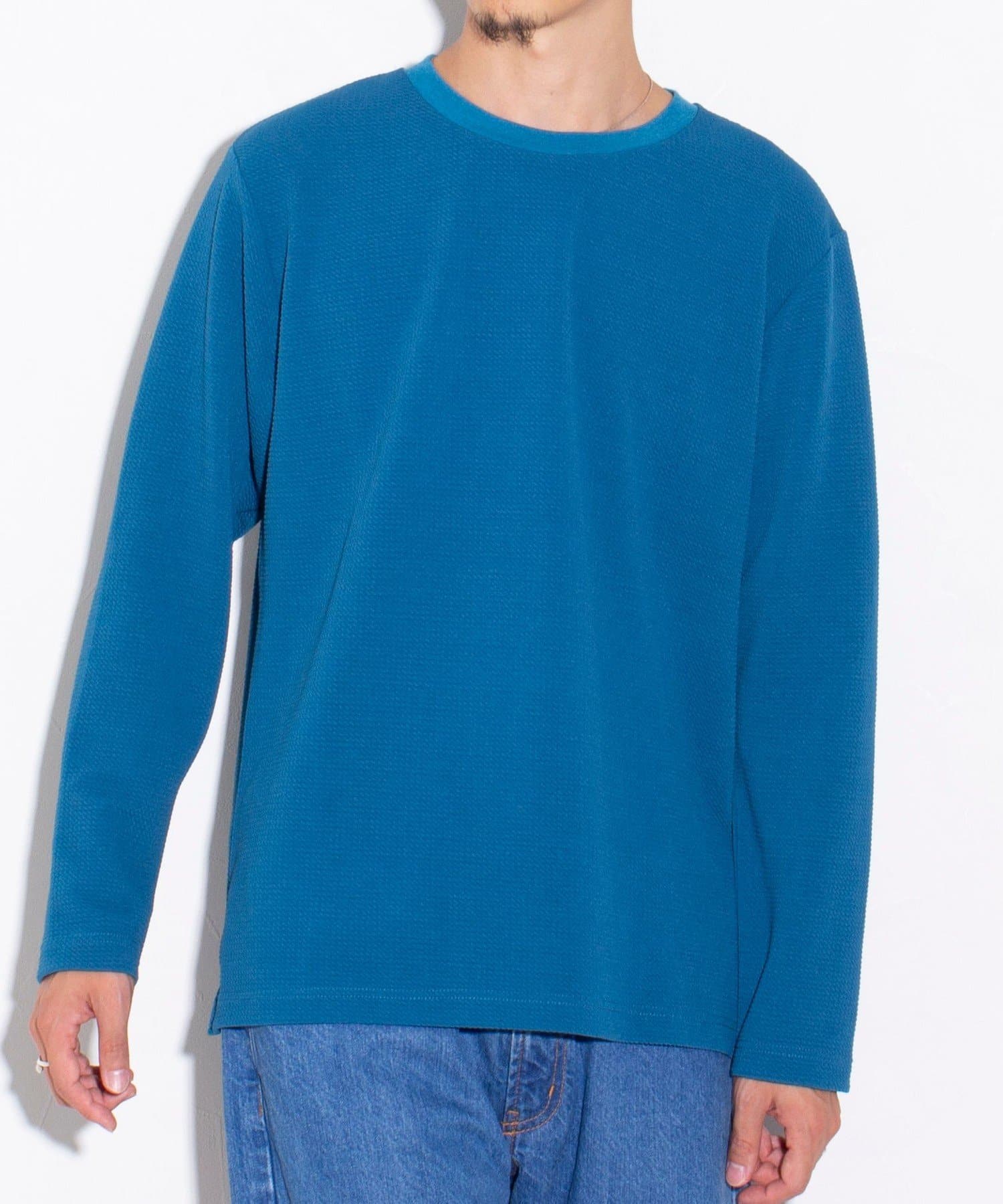 FREDY & GLOSTER(フレディ アンド グロスター) 【GLOSTER】ふくれジャガード ロングTシャツ クルーネック