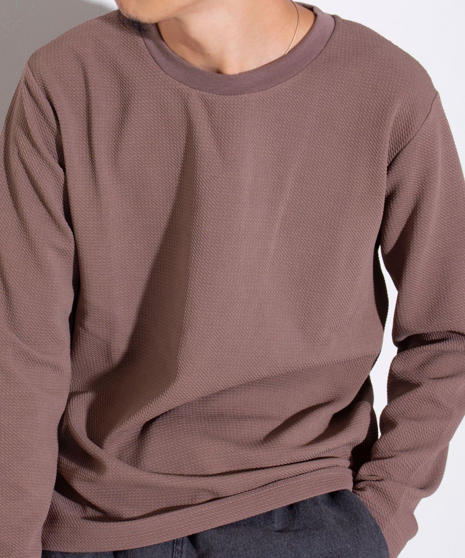 FREDY & GLOSTER(フレディ アンド グロスター) 【GLOSTER】ふくれジャガード ロングTシャツ クルーネック