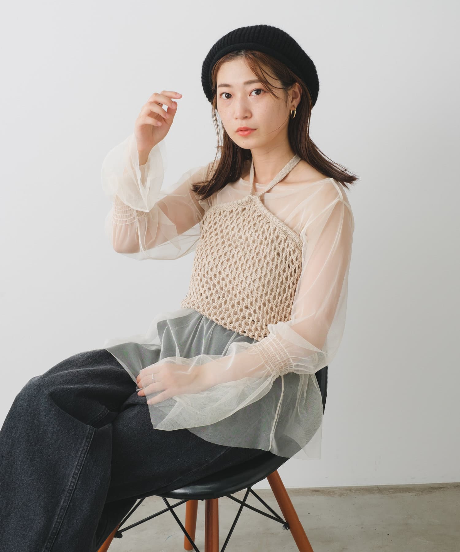 Kastane】カップ付ホルターネックメッシュキャミ | OUTLET