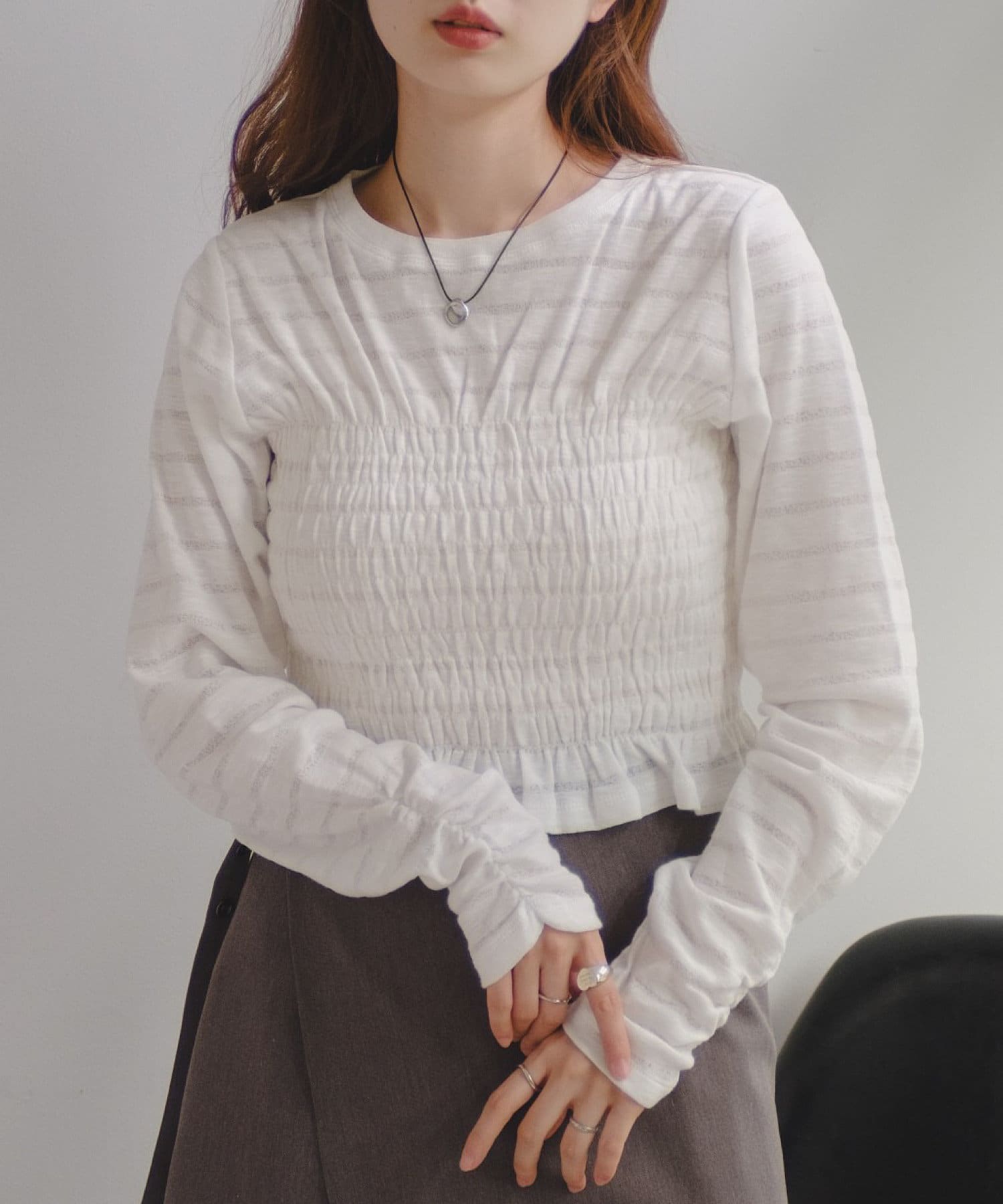 Kastane】シャドーボーダーシャーリングTEE | OUTLET