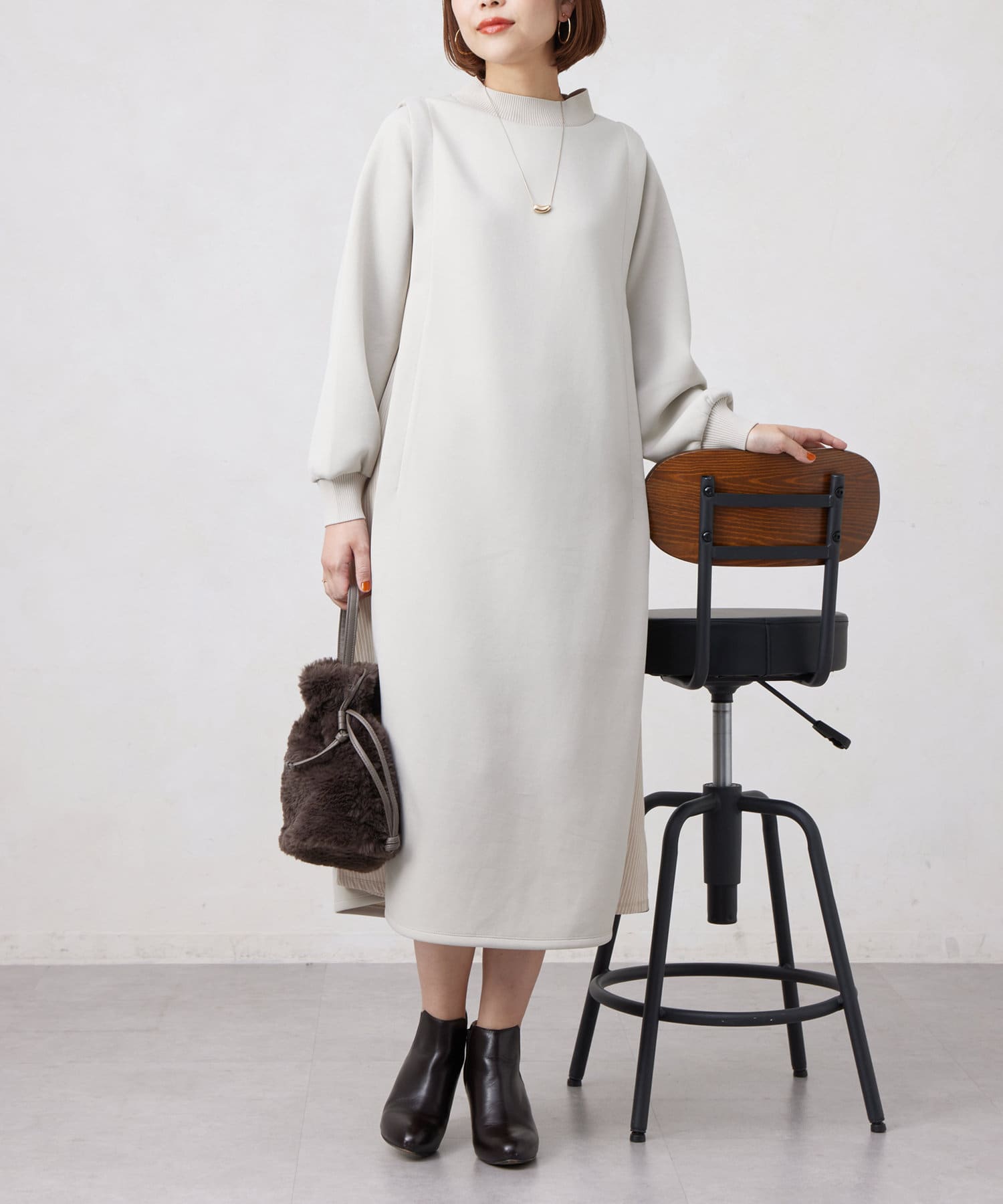 軽量ボンディングサイドストライプ切替ワンピース | Chez toi(シェトワ