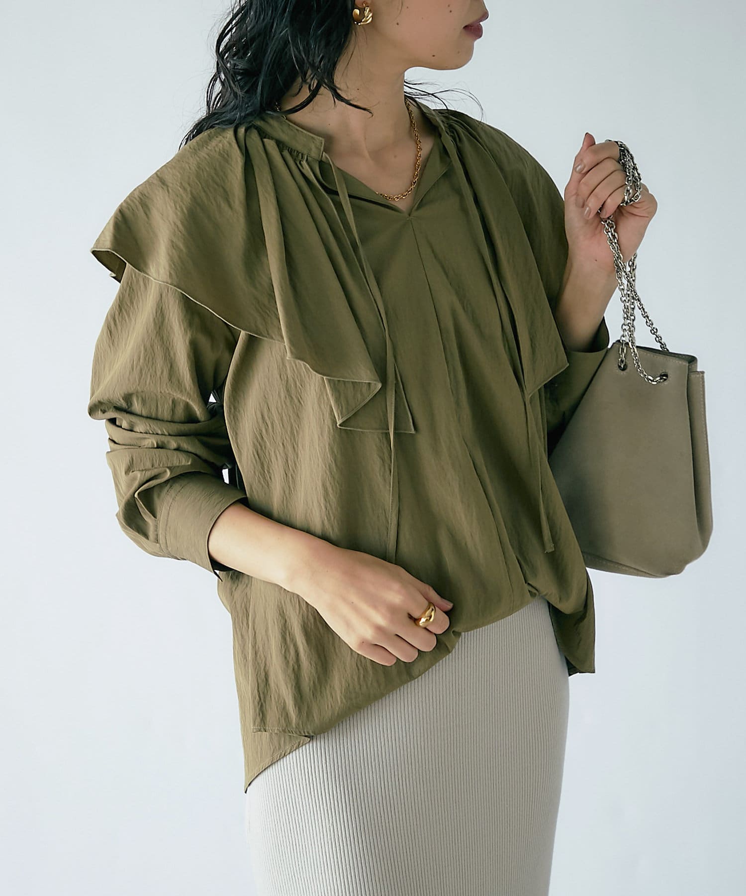 OUTLET(アウトレット) 【RIVE DROITE】フリルカラーブラウス