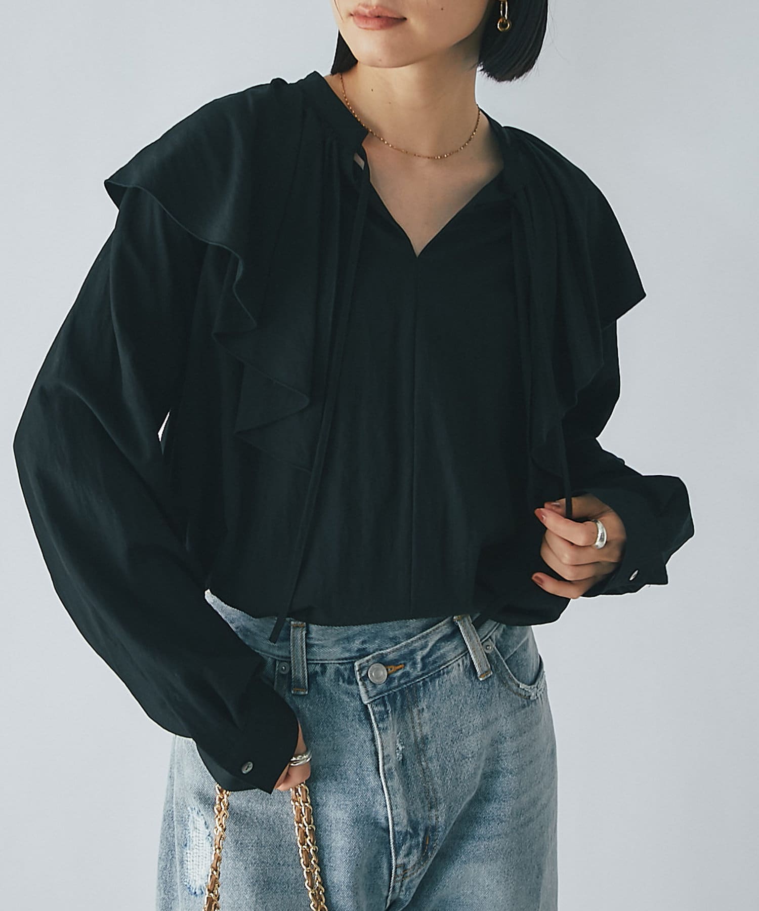 OUTLET(アウトレット) 【RIVE DROITE】フリルカラーブラウス