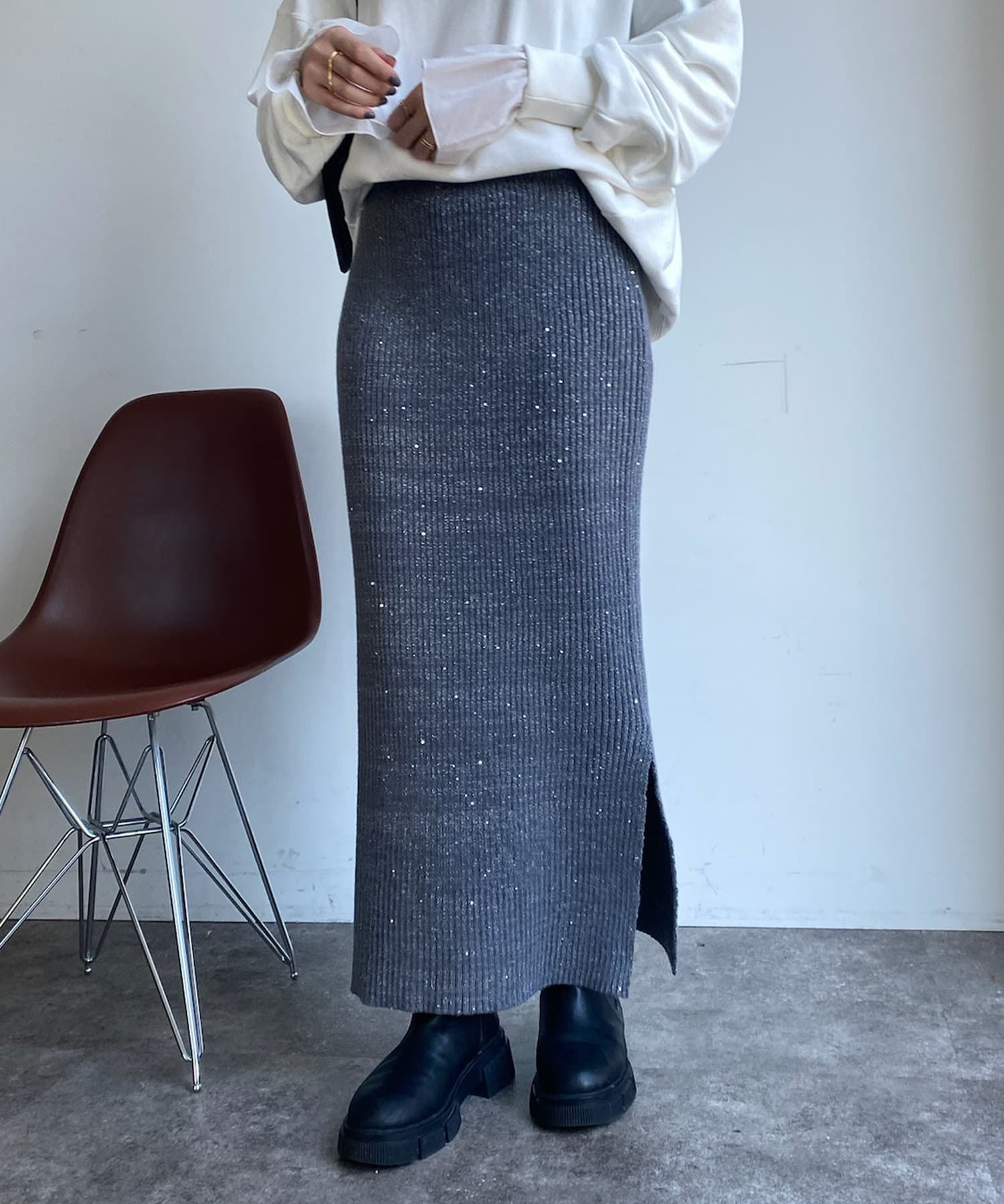 DOUDOU(ドゥドゥ) 【WEB限定】 スパンコールニットタイトスカート