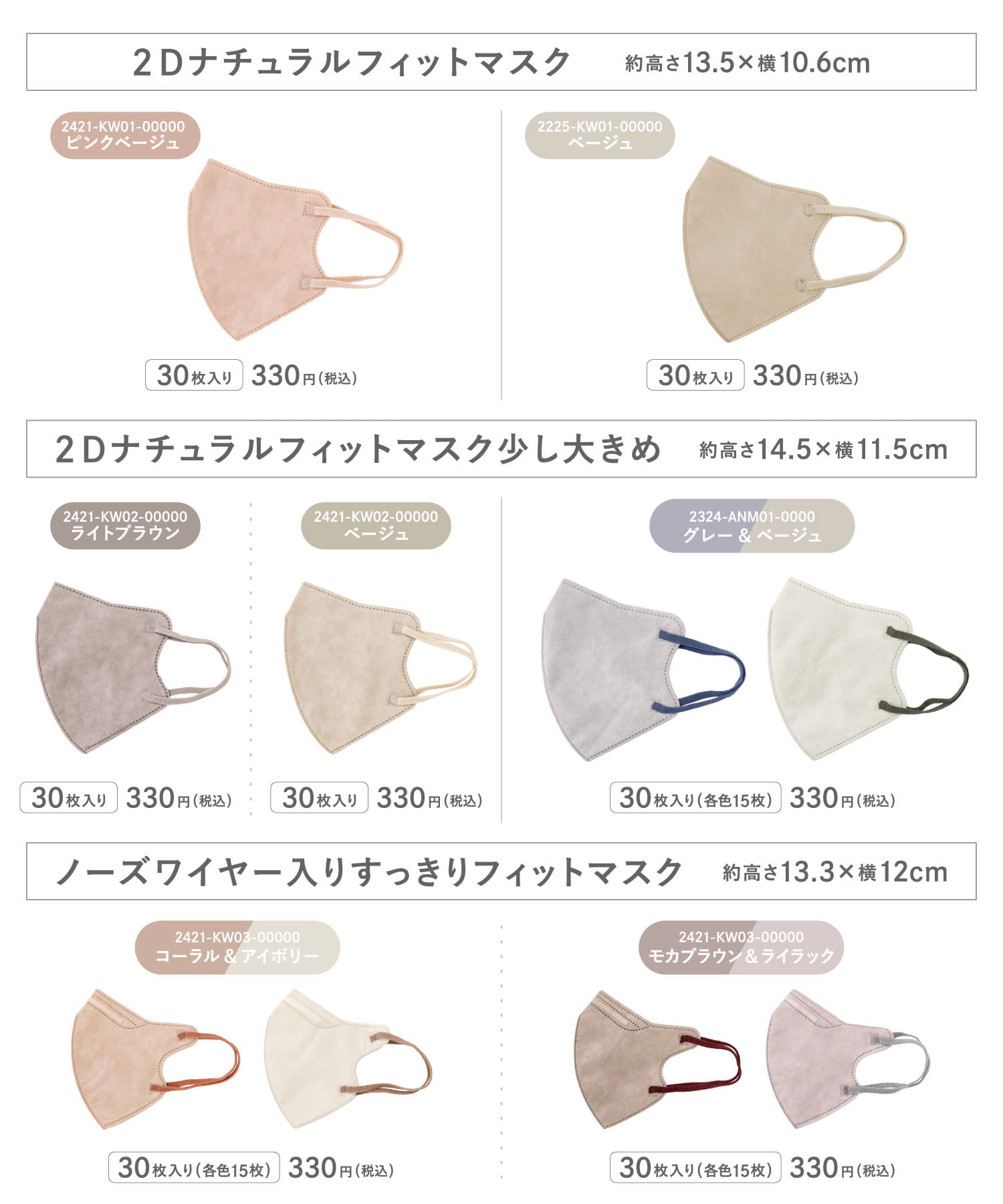 3COINS(スリーコインズ) 2Dナチュラルフィットマスク：少し大きめ