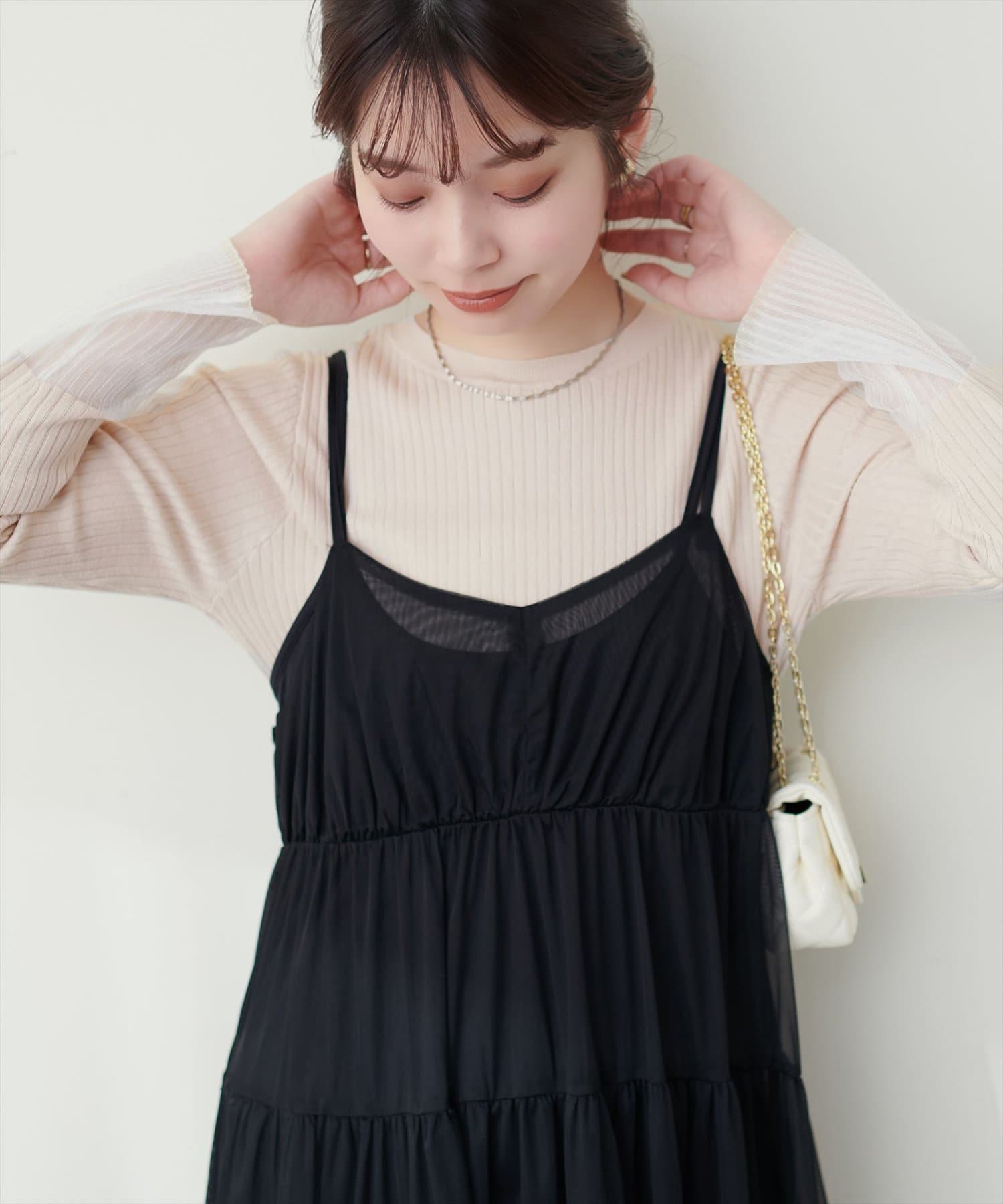 袖口シアーリブニット | natural couture(ナチュラルクチュール