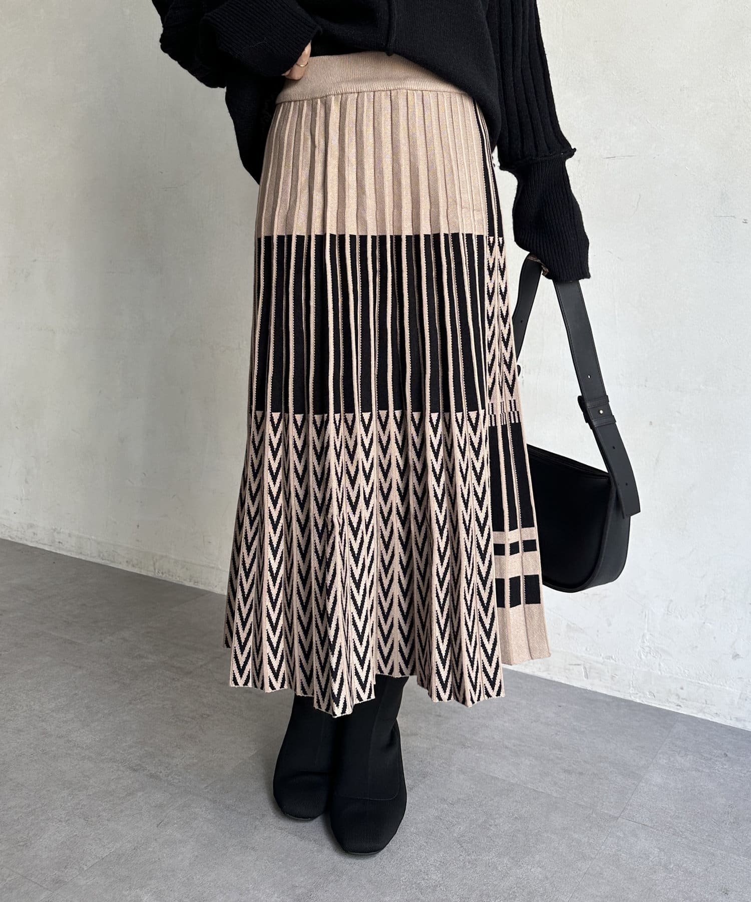 パッチワーク柄ニットプリーツスカート | Thevon.(ゼヴォン