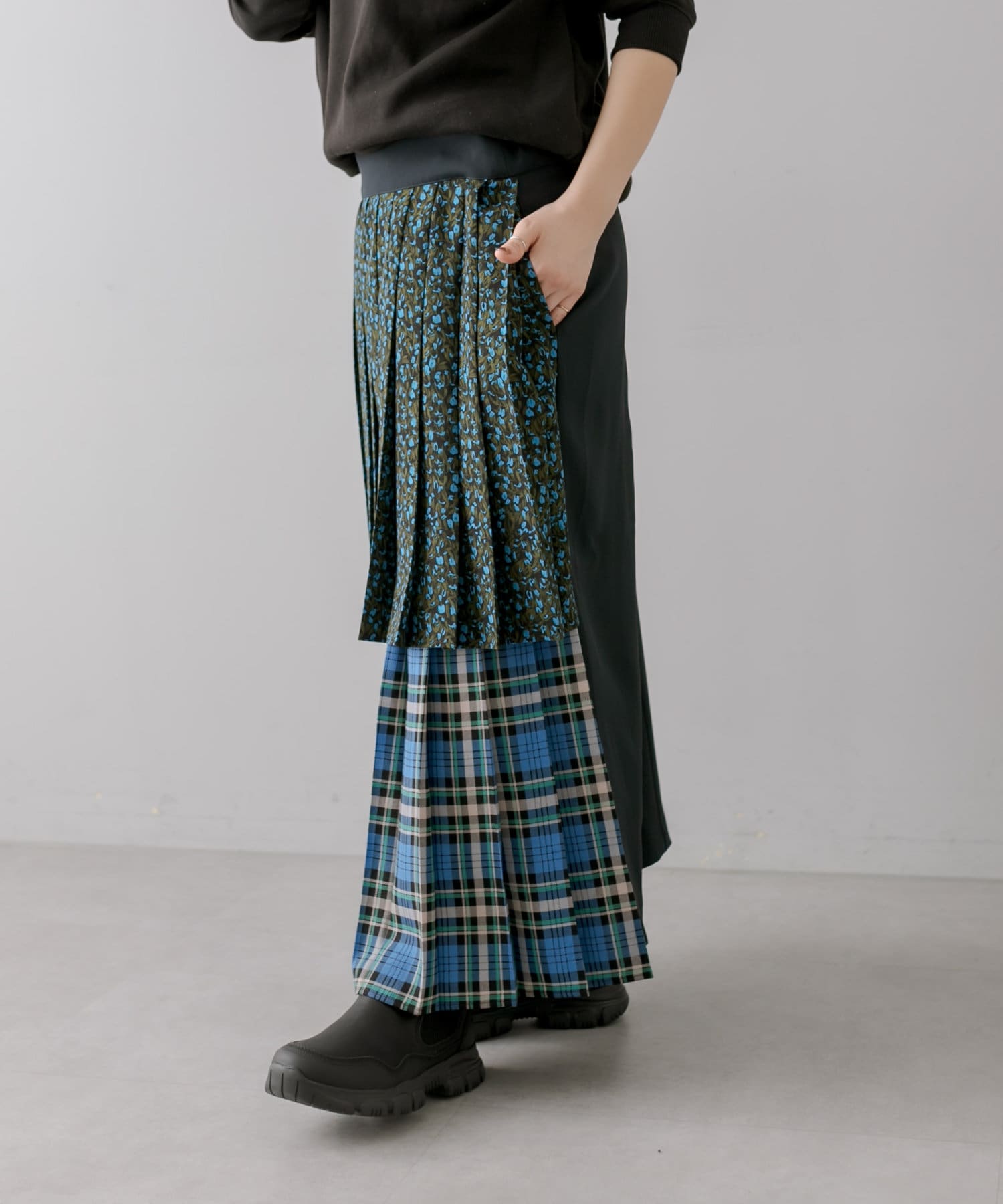 SUMI STYLE スミスタイル　チュールレイヤード　チェックプリーツスカート