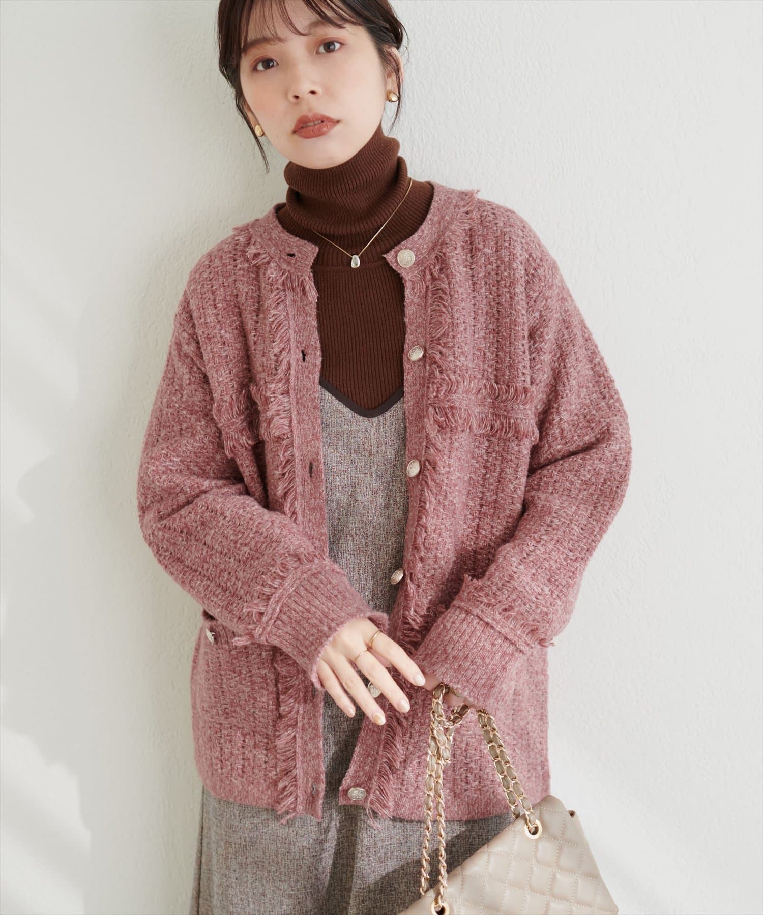 カノコ畦編みフリンジ金釦カーディガン | natural couture(ナチュラル