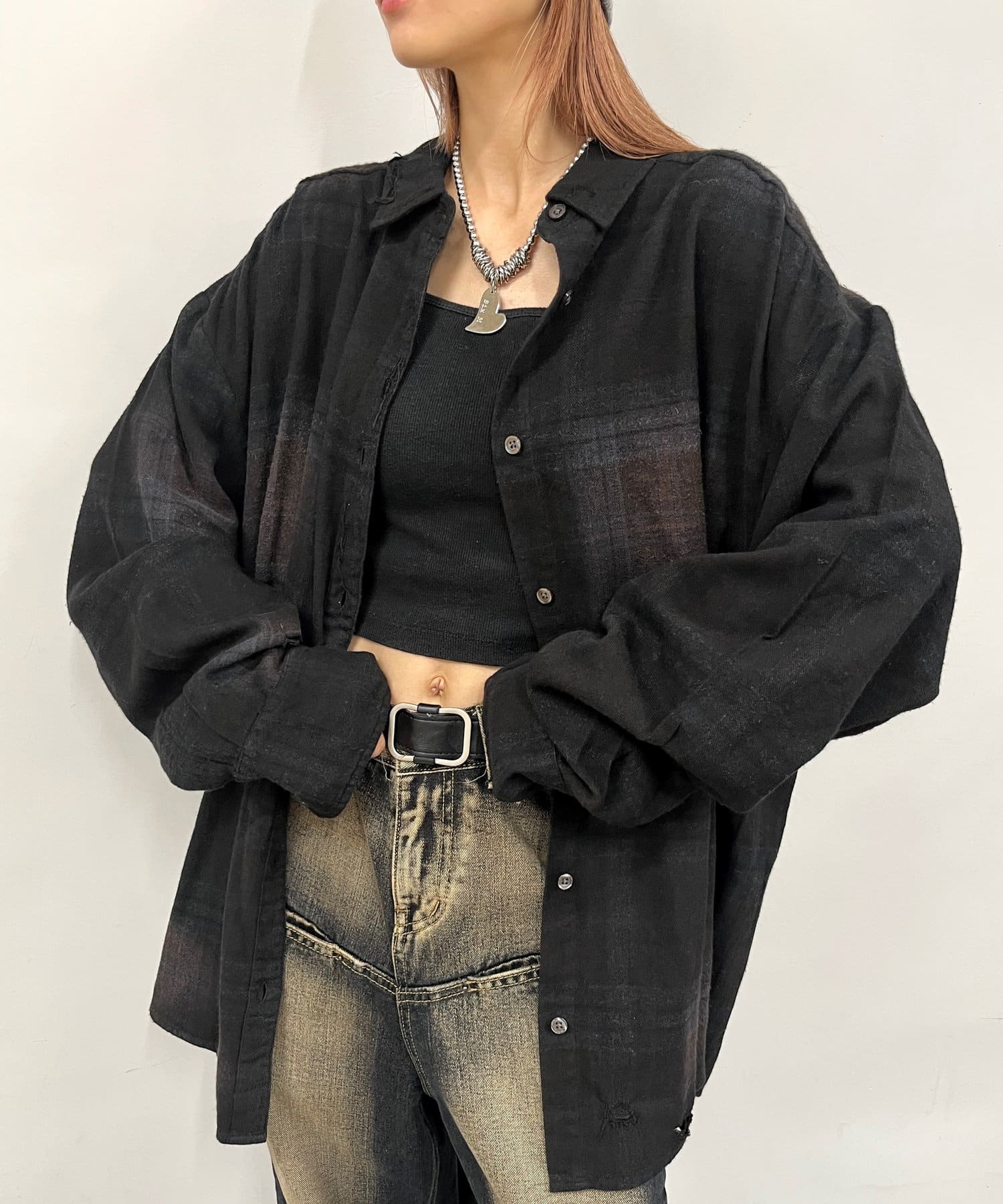 OUTLET(アウトレット) 【WHO'S WHO gallery】ブラックダイチェックシャツ