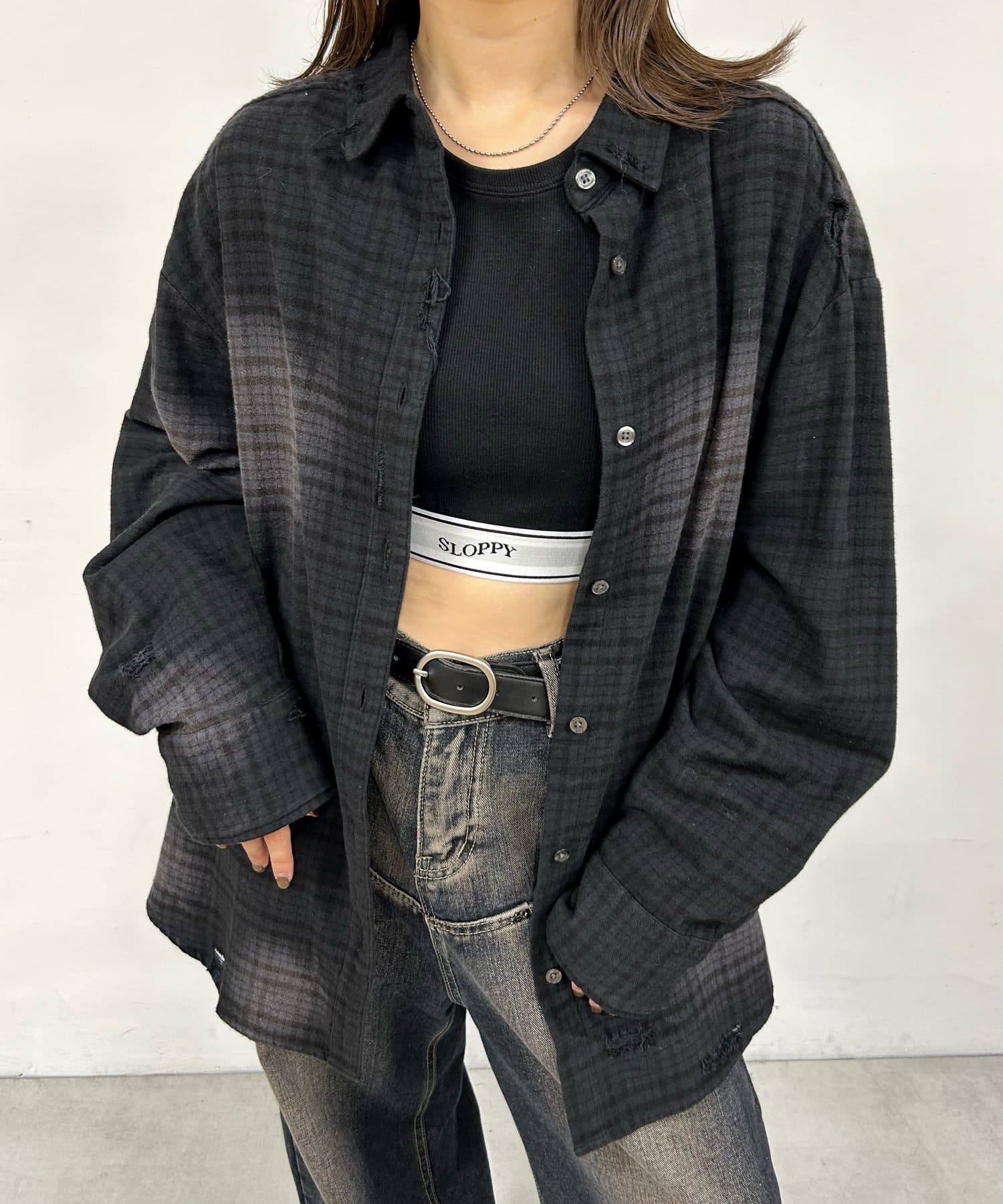 OUTLET(アウトレット) 【WHO'S WHO gallery】ブラックダイチェックシャツ