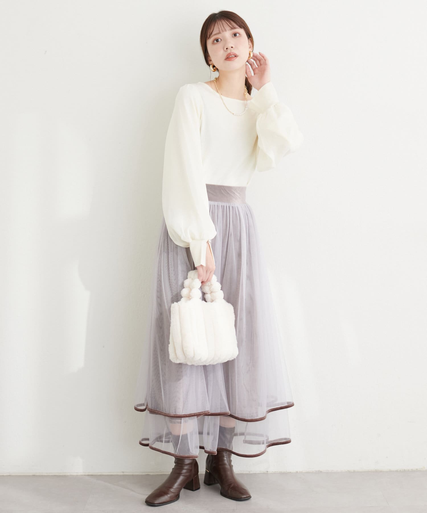袖シフォンお上品ニット | natural couture(ナチュラルクチュール
