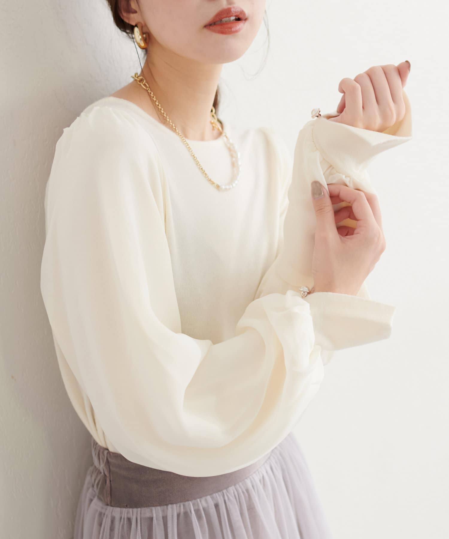 袖シフォンお上品ニット | natural couture(ナチュラルクチュール
