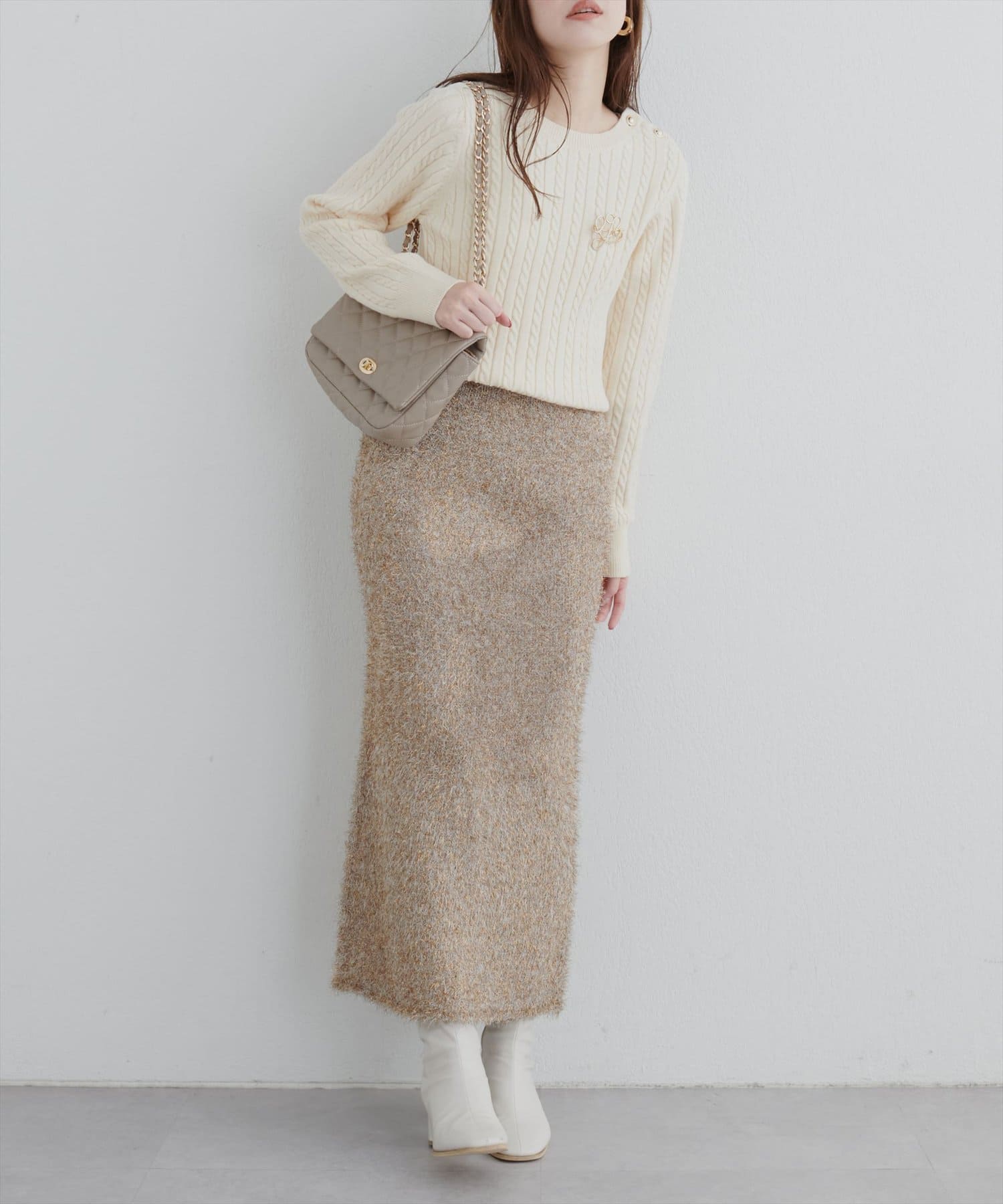 natural couture(ナチュラルクチュール) キラキララメフェザースカート