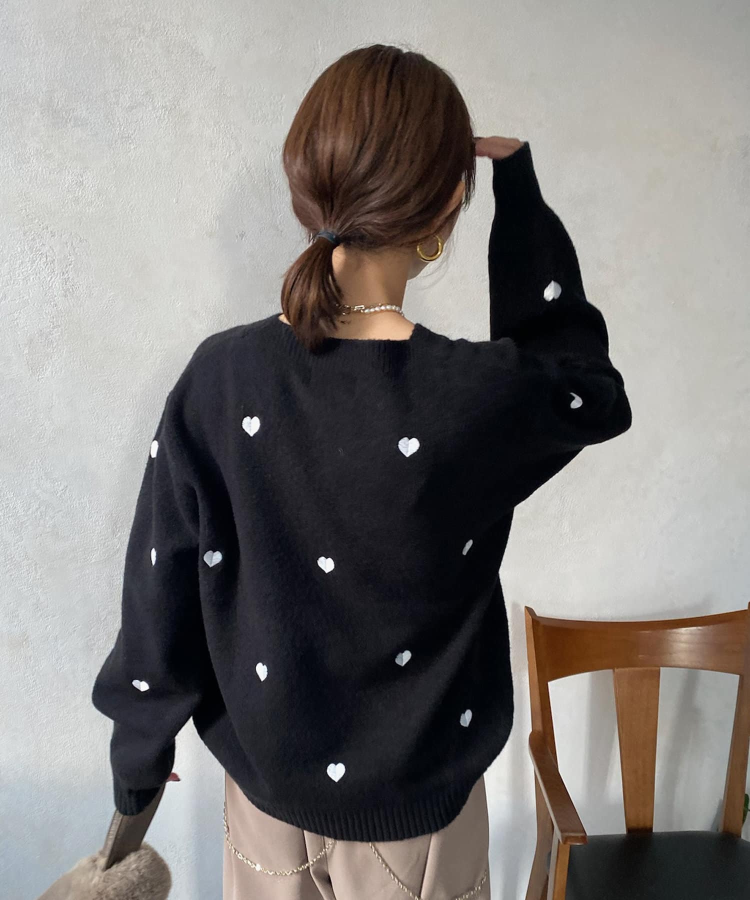 DOUDOU(ドゥドゥ) 【WEB限定】 ハート刺繍ニット
