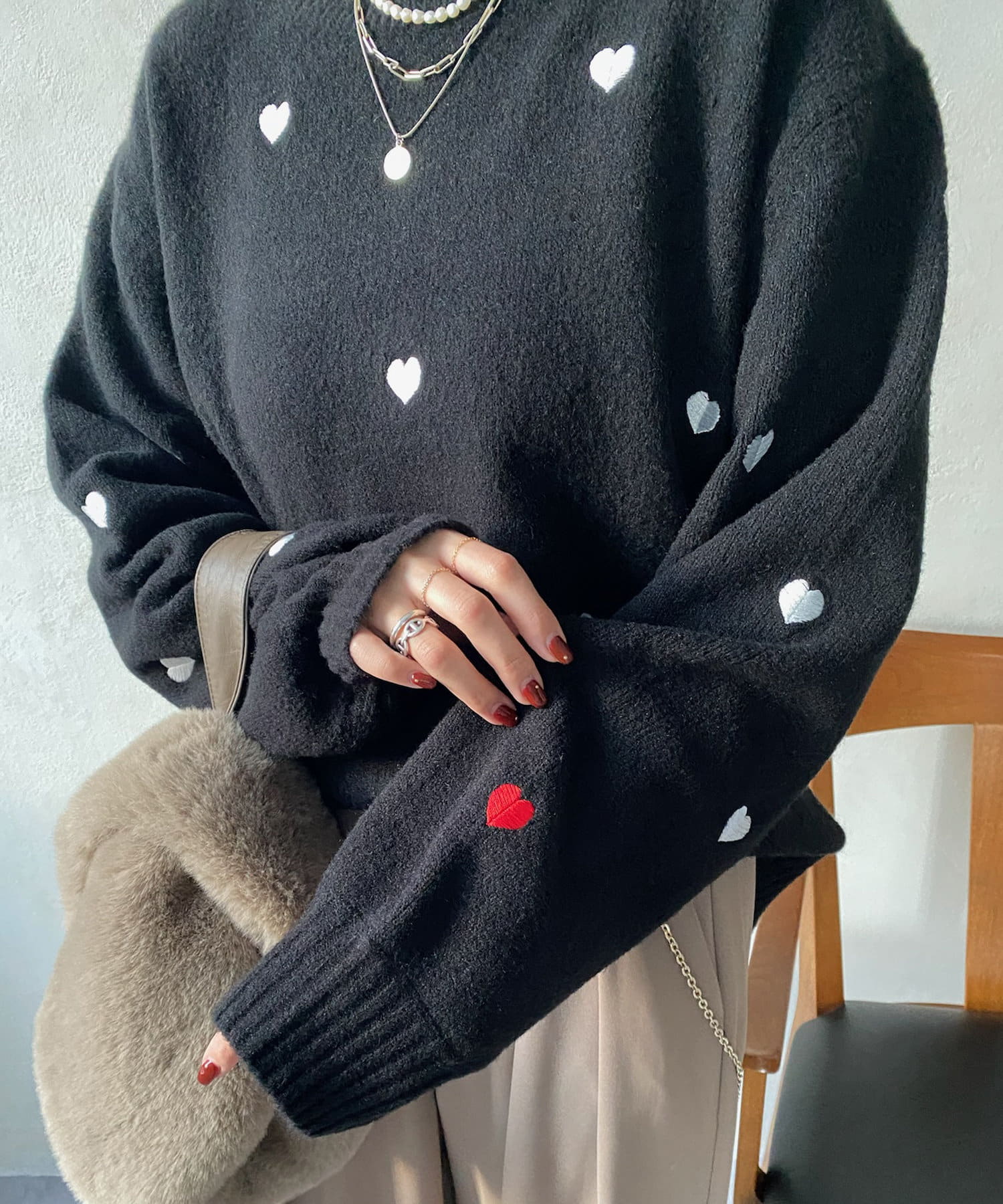 DOUDOU(ドゥドゥ) 【WEB限定】 ハート刺繍ニット