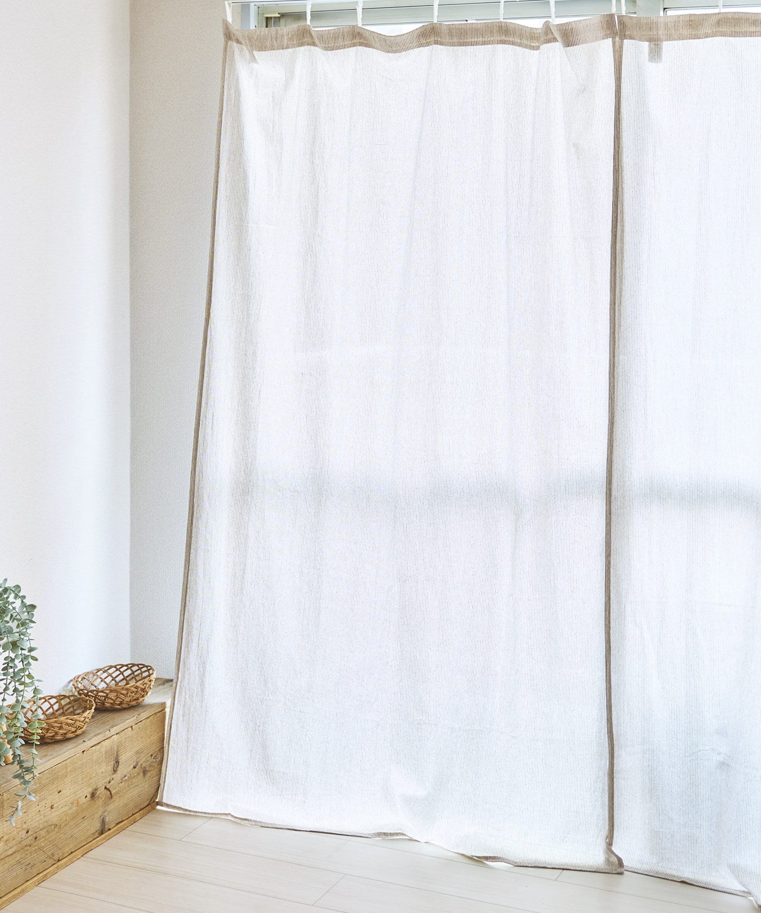 綿麻ストライプカーテン4枚セット