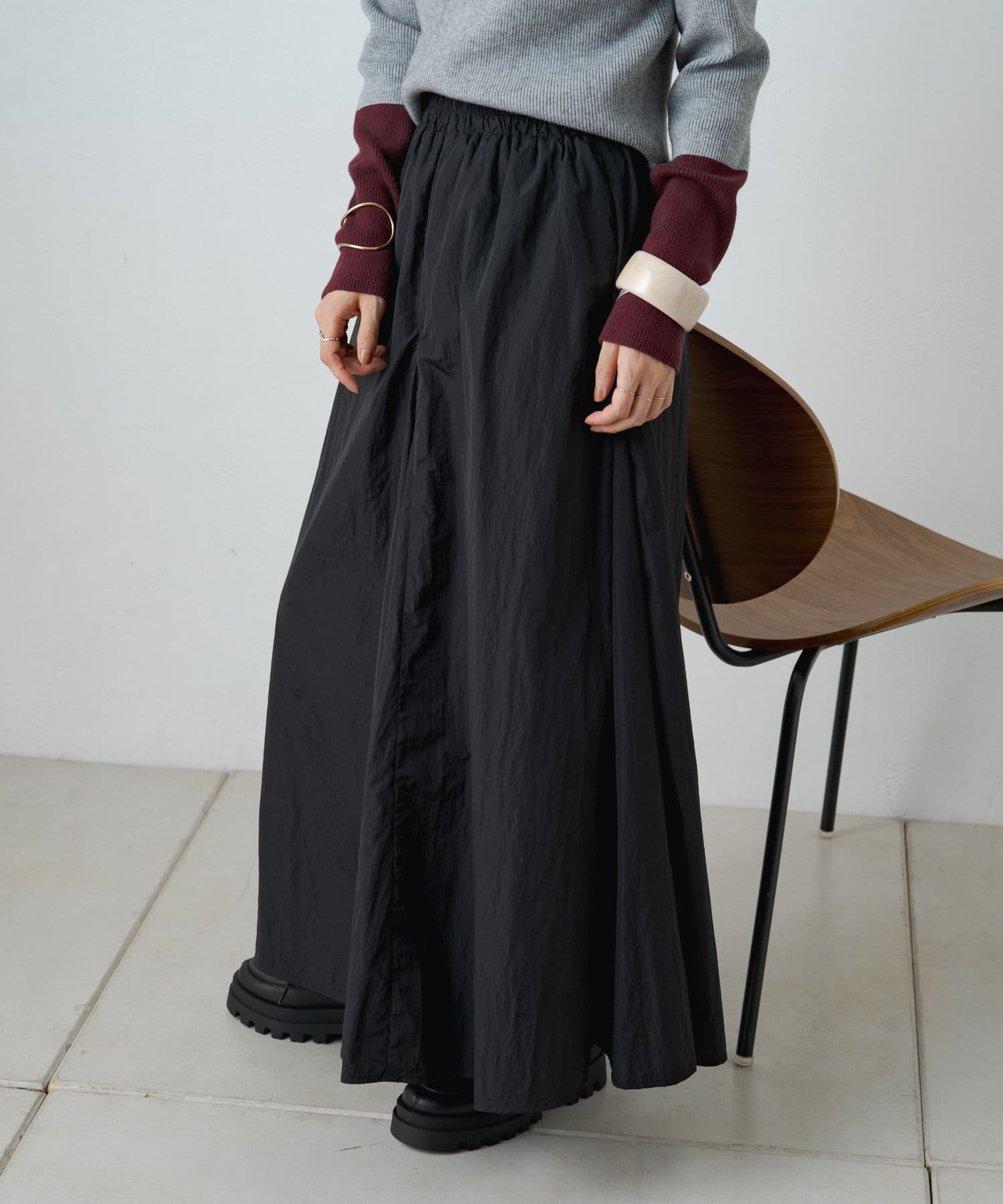 OUTLET(アウトレット) 【Omekashi】切り替えロングフレアスカート