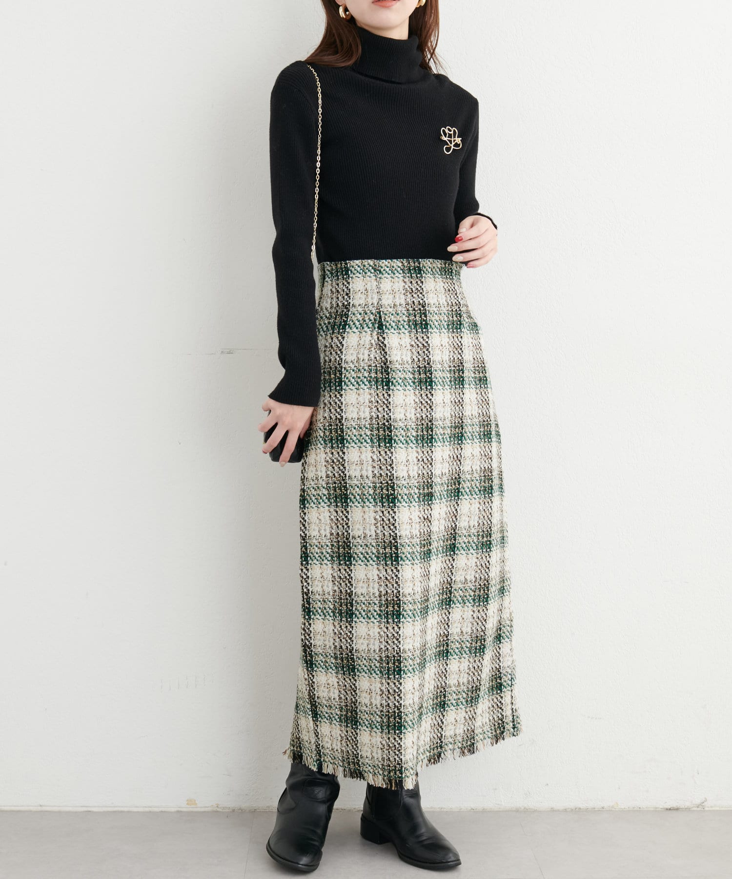 チェックツイードハイウエストスカート | natural couture(ナチュラル 