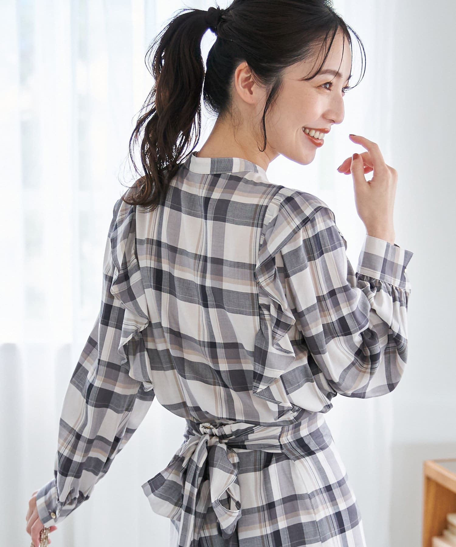 OUTLET(アウトレット) 【La boutique BonBon】チェックフリルブラウス