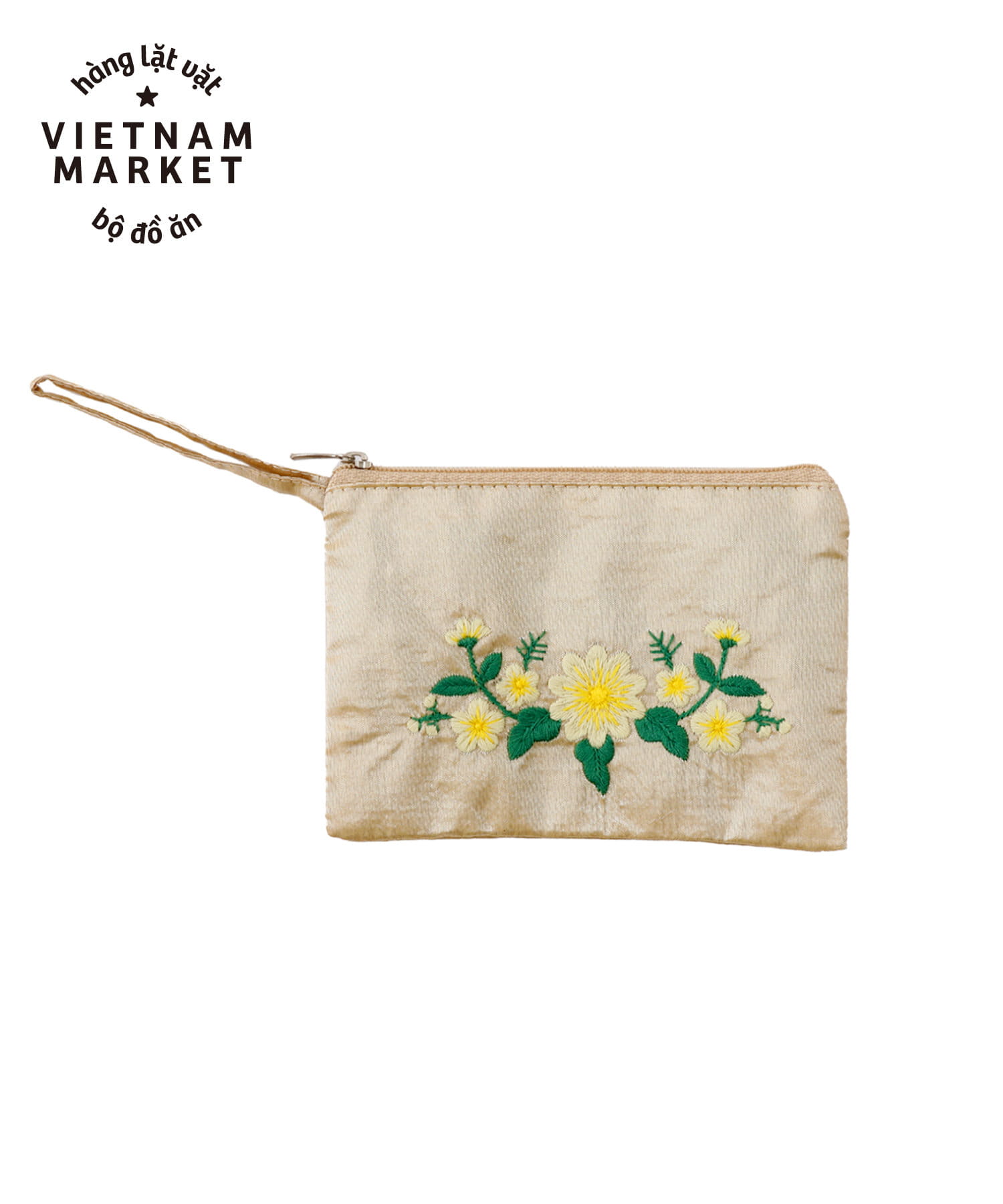 3COINS(スリーコインズ) 刺繍サテンレクタングルポーチ：小／ベトナム