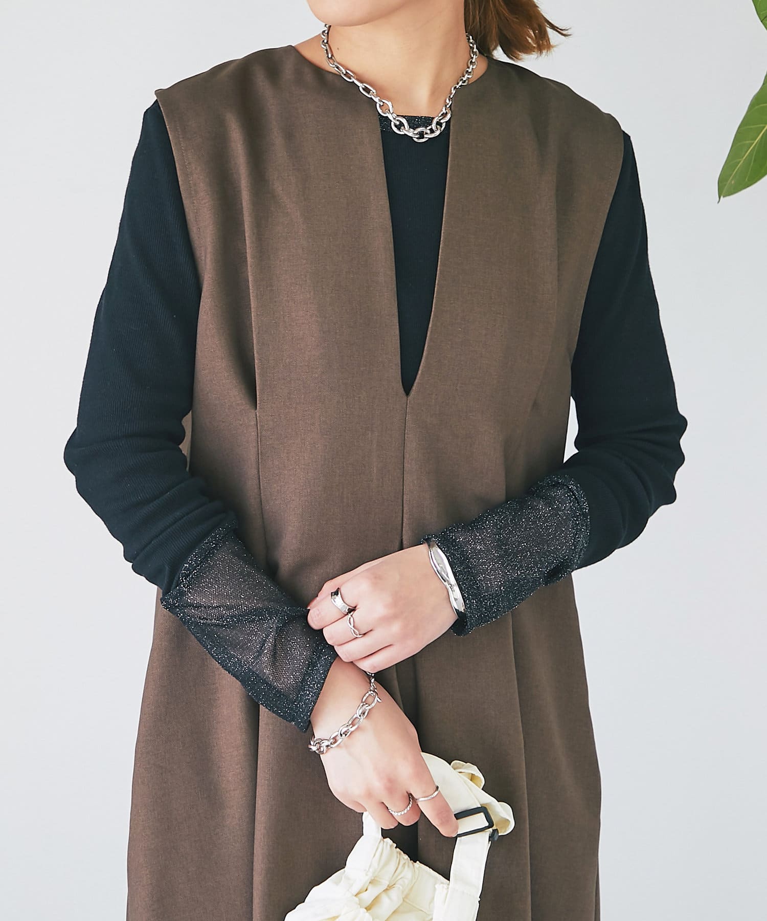 un dix cors(アンディコール) 【WEB限定】ラメチュール切替テレコトップス