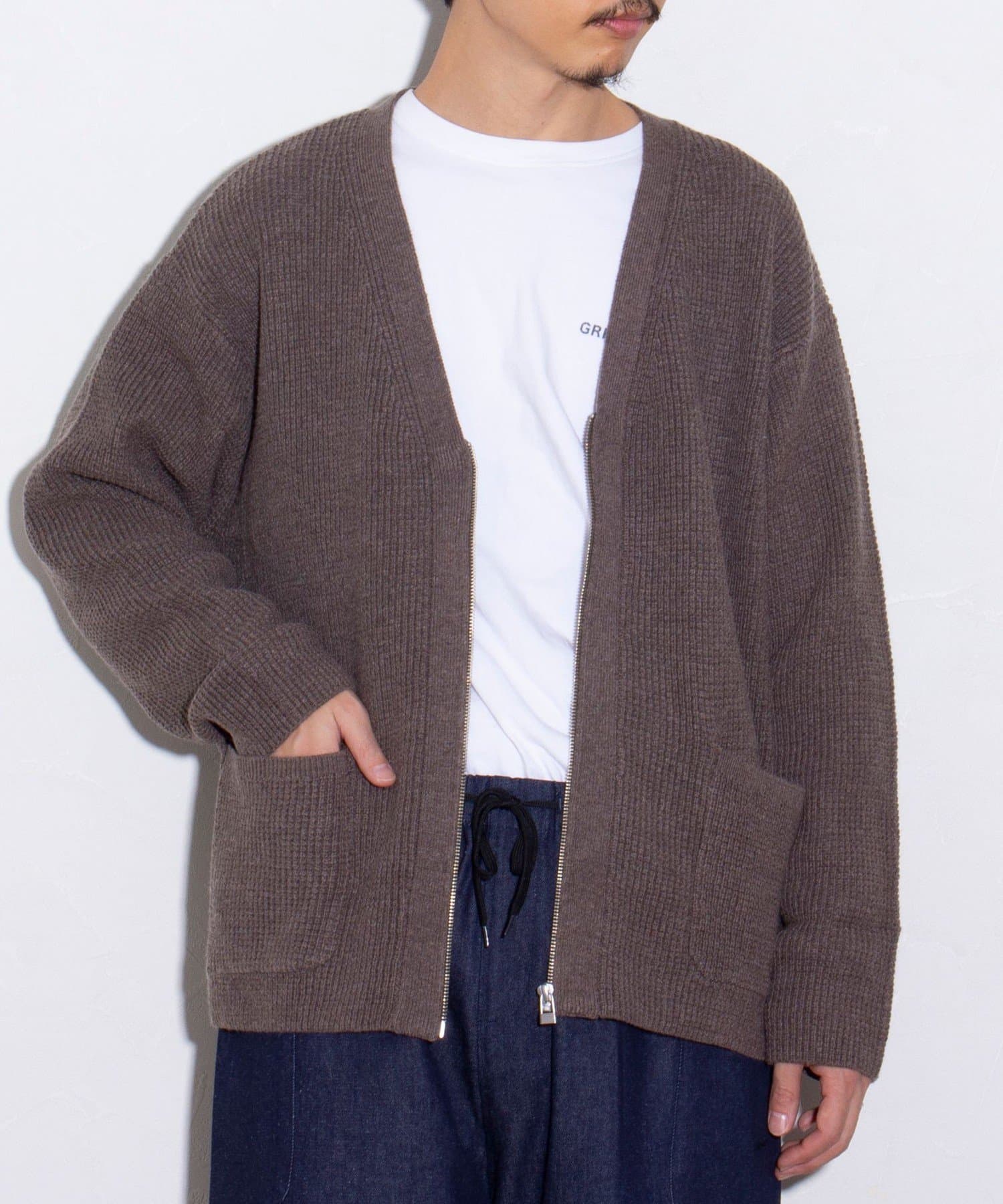 GLOSTER】ワッフル ZIPニット Vネックカーディガン | FREDY